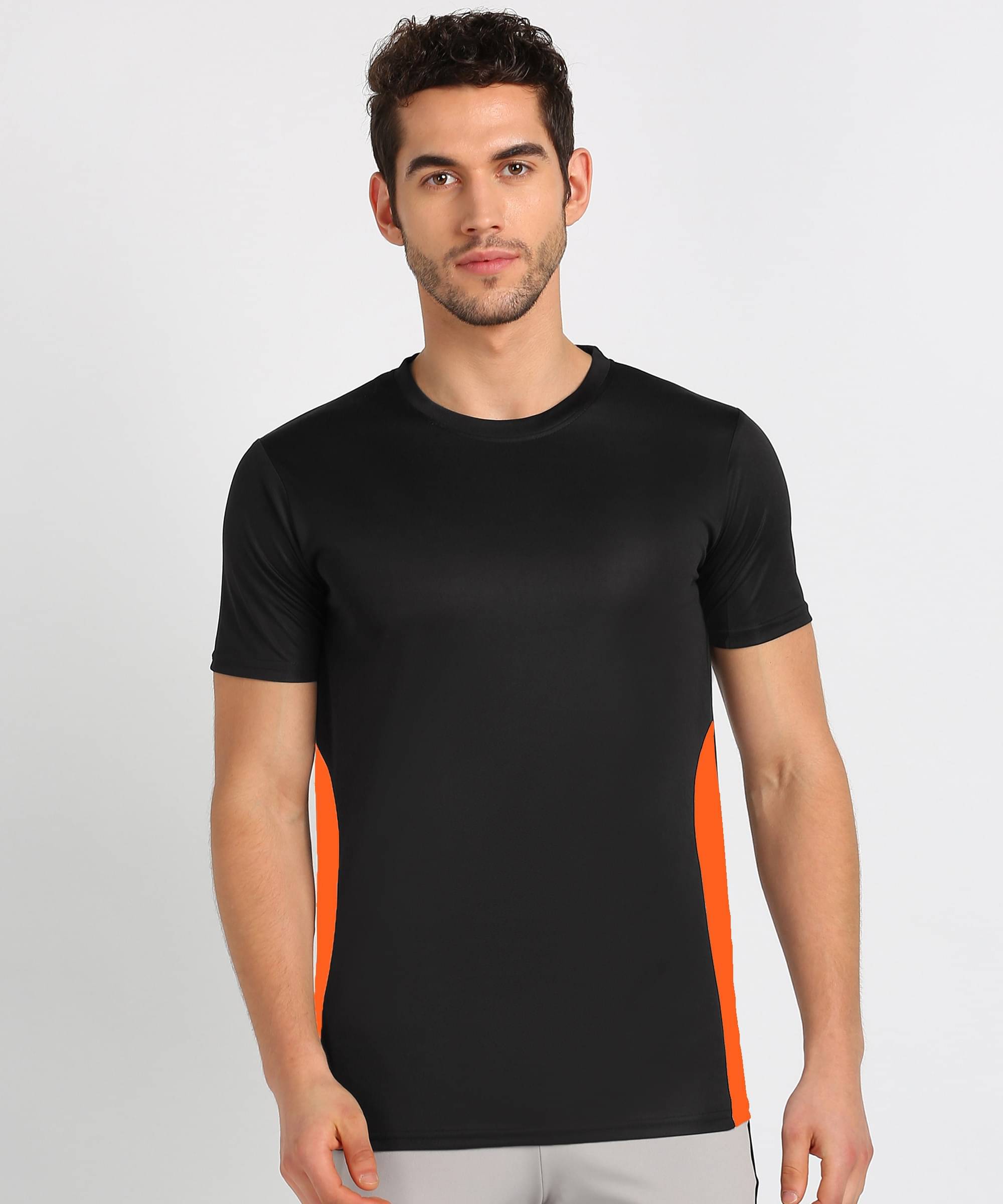     			TQH Polyester Regular Fit Striped Half Sleeves Men's Round T-Shirt - Black ( Pack of 1 )