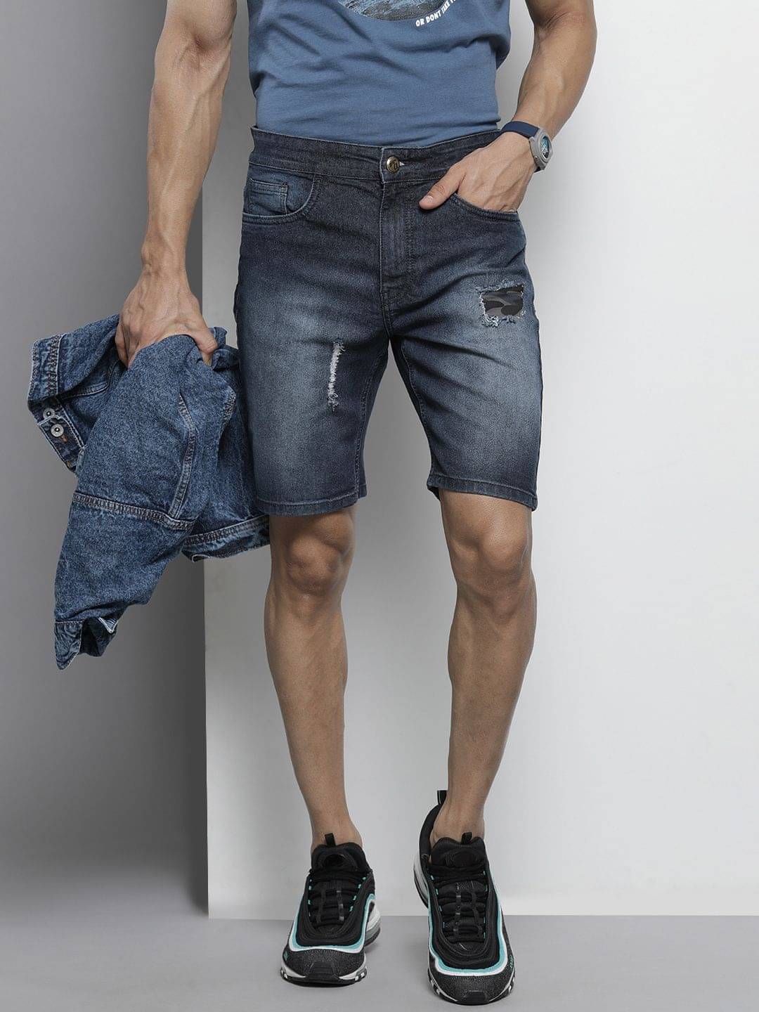 The Indian Garage Co. Blue Cotton Blend Men's Denim Shorts ( Pack of 1 )     			The Indian Garage Co. Blue Cotton Blend Men's Denim Shorts ( Pack of 1 )