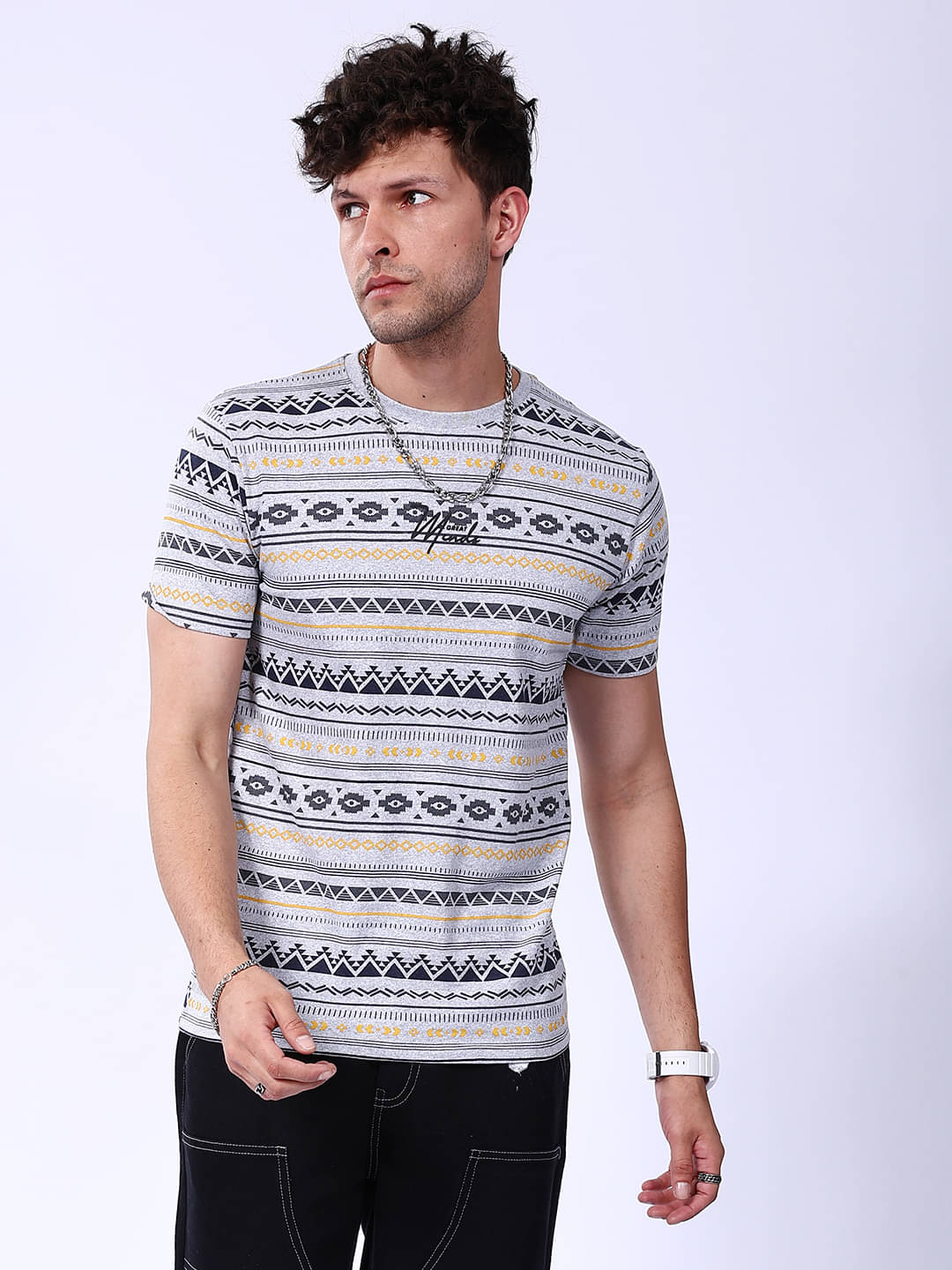     			The Indian Garage Co. Cotton Blend Regular Fit Striped Half Sleeves Men's Round T-Shirt - Grey ( Pack of 1 )