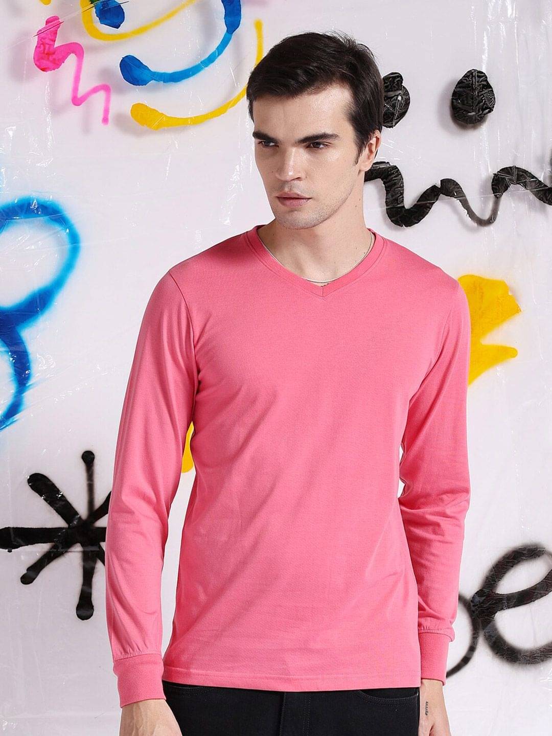 The Indian Garage Co. Cotton Blend Regular Fit Solid Half Sleeves Men's V-Neck T-Shirt - Pink ( Pack of 1 )     			The Indian Garage Co. Cotton Blend Regular Fit Solid Half Sleeves Men's V-Neck T-Shirt - Pink ( Pack of 1 )