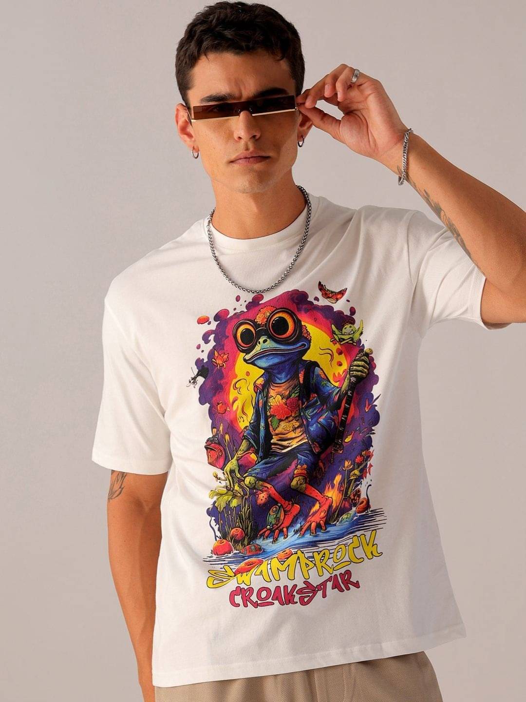 The Indian Garage Co. Cotton Relaxed Fit Printed Half Sleeves Men's Round T-Shirt - White ( Pack of 1 ) The Indian Garage Co. Cotton Relaxed Fit Printed Half Sleeves Men's Round T-Shirt - White ( Pack of 1 )