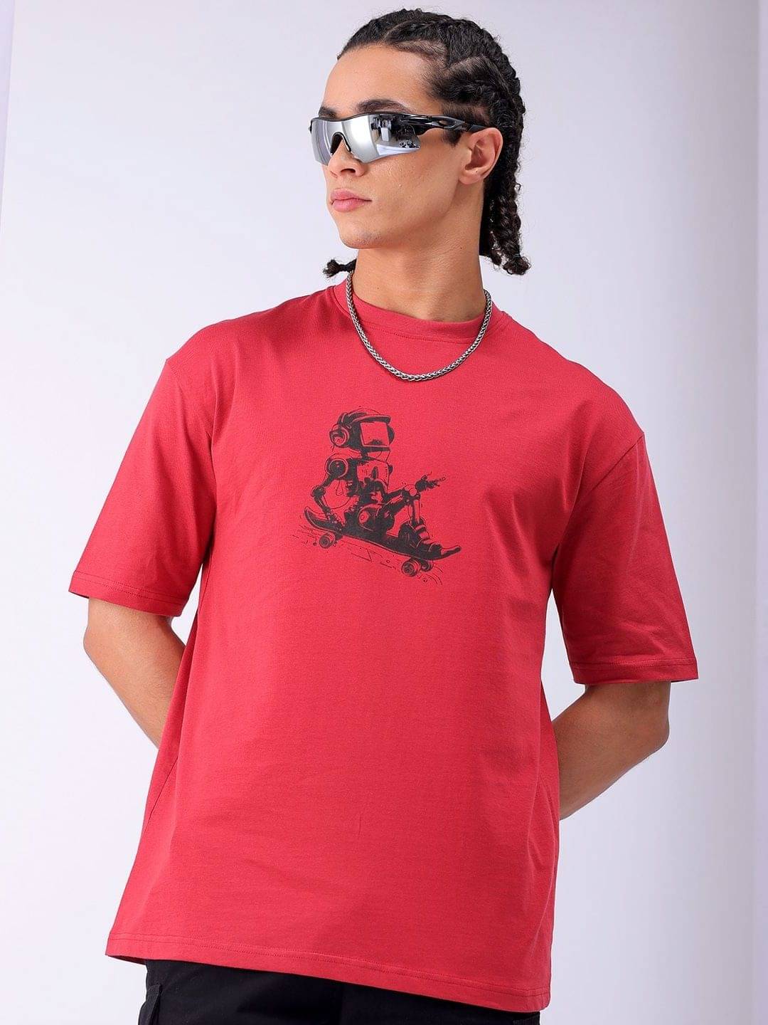     			The Indian Garage Co. Cotton Relaxed Fit Printed Half Sleeves Men's Round T-Shirt - Red ( Pack of 1 )