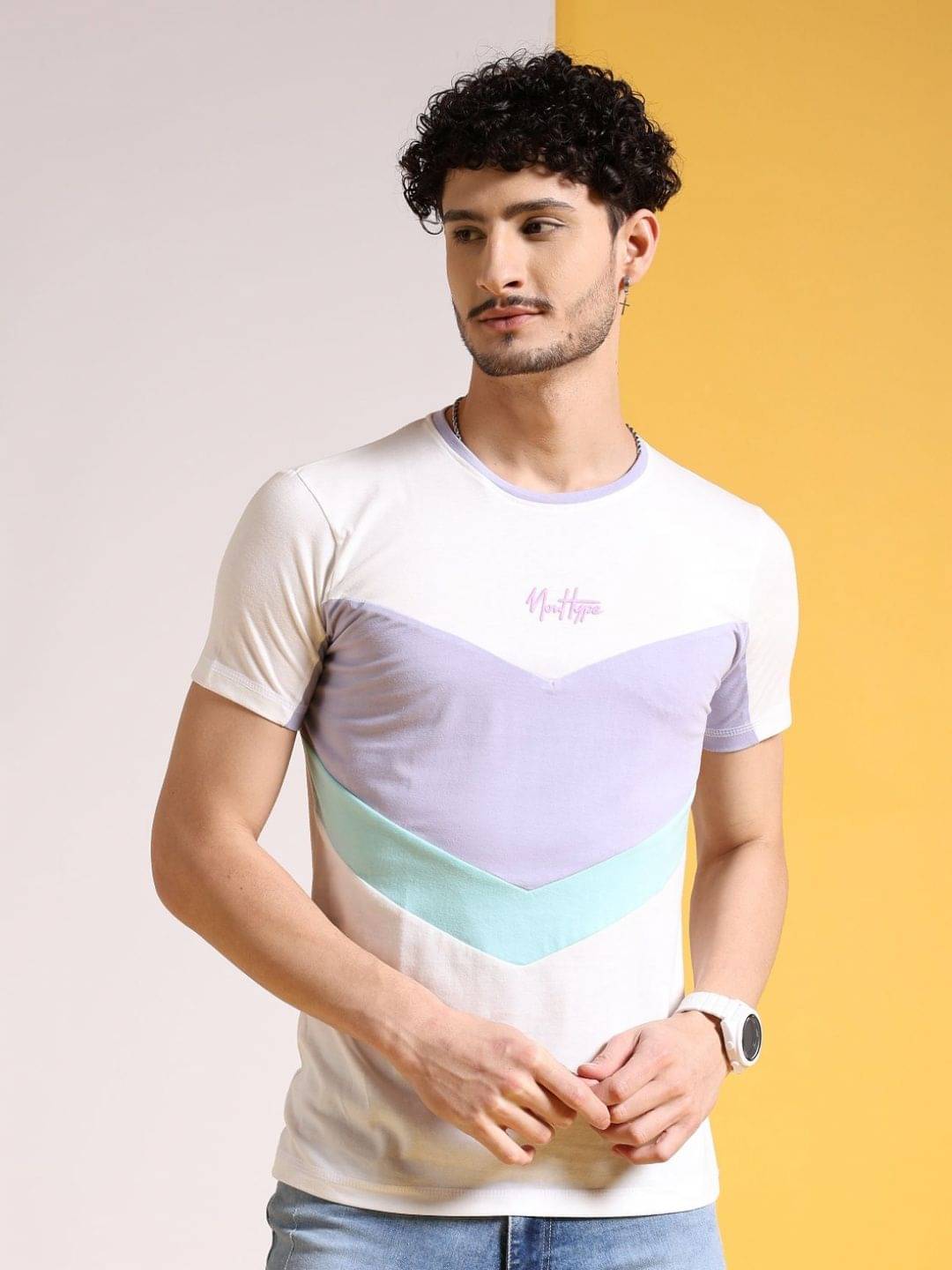     			The Indian Garage Co. Cotton Blend Relaxed Fit Colorblock Half Sleeves Men's Round T-Shirt - White ( Pack of 1 )