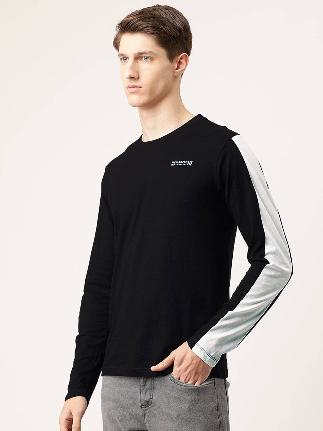 The Indian Garage Co. Cotton Blend Slim Fit Colorblock Full Sleeves Men's Round T-Shirt - Black ( Pack of 1 ) The Indian Garage Co. Cotton Blend Slim Fit Colorblock Full Sleeves Men's Round T-Shirt - Black ( Pack of 1 )