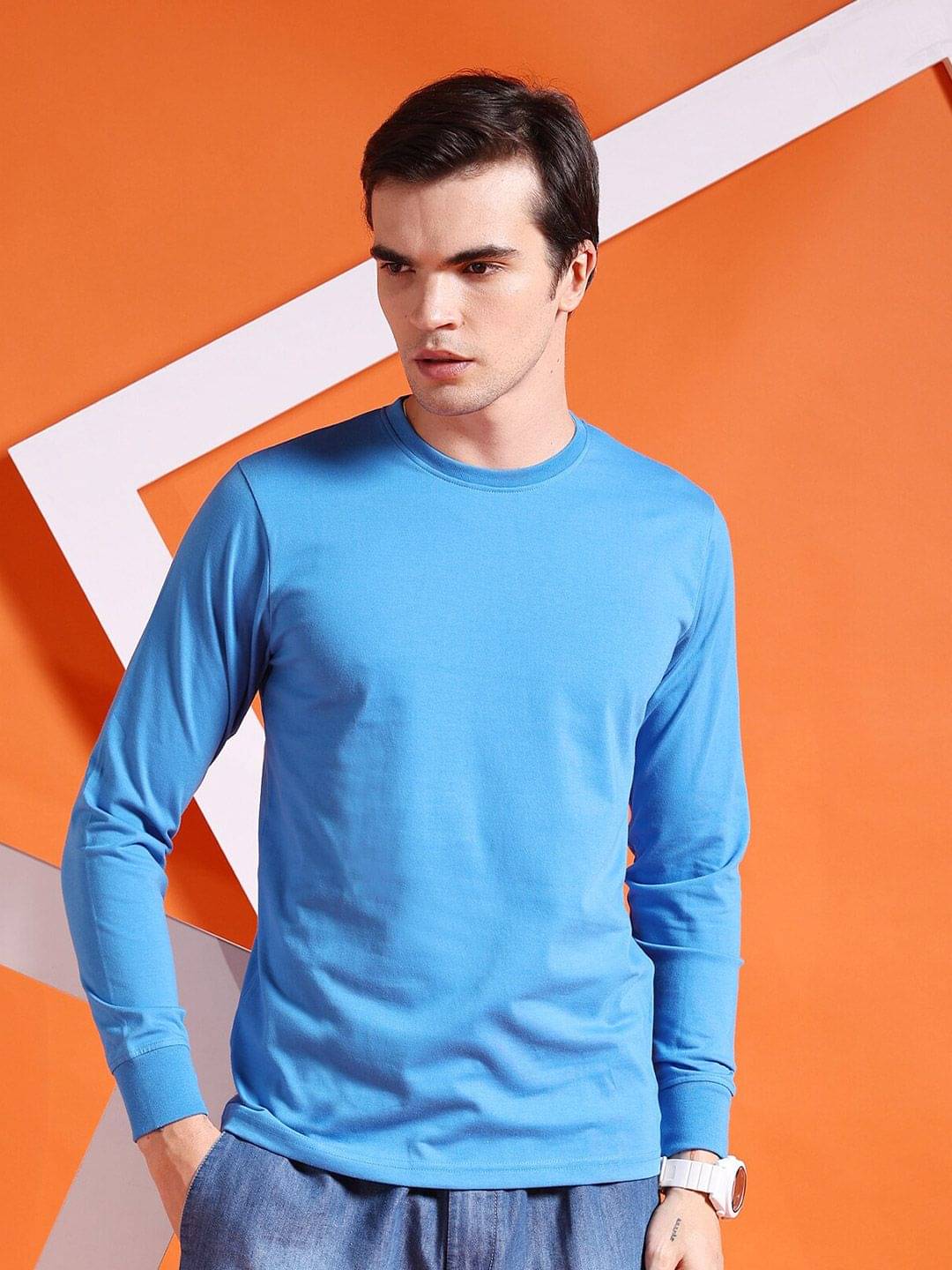 The Indian Garage Co. Cotton Blend Regular Fit Solid Full Sleeves Men's Round T-Shirt - Blue ( Pack of 1 ) The Indian Garage Co. Cotton Blend Regular Fit Solid Full Sleeves Men's Round T-Shirt - Blue ( Pack of 1 )