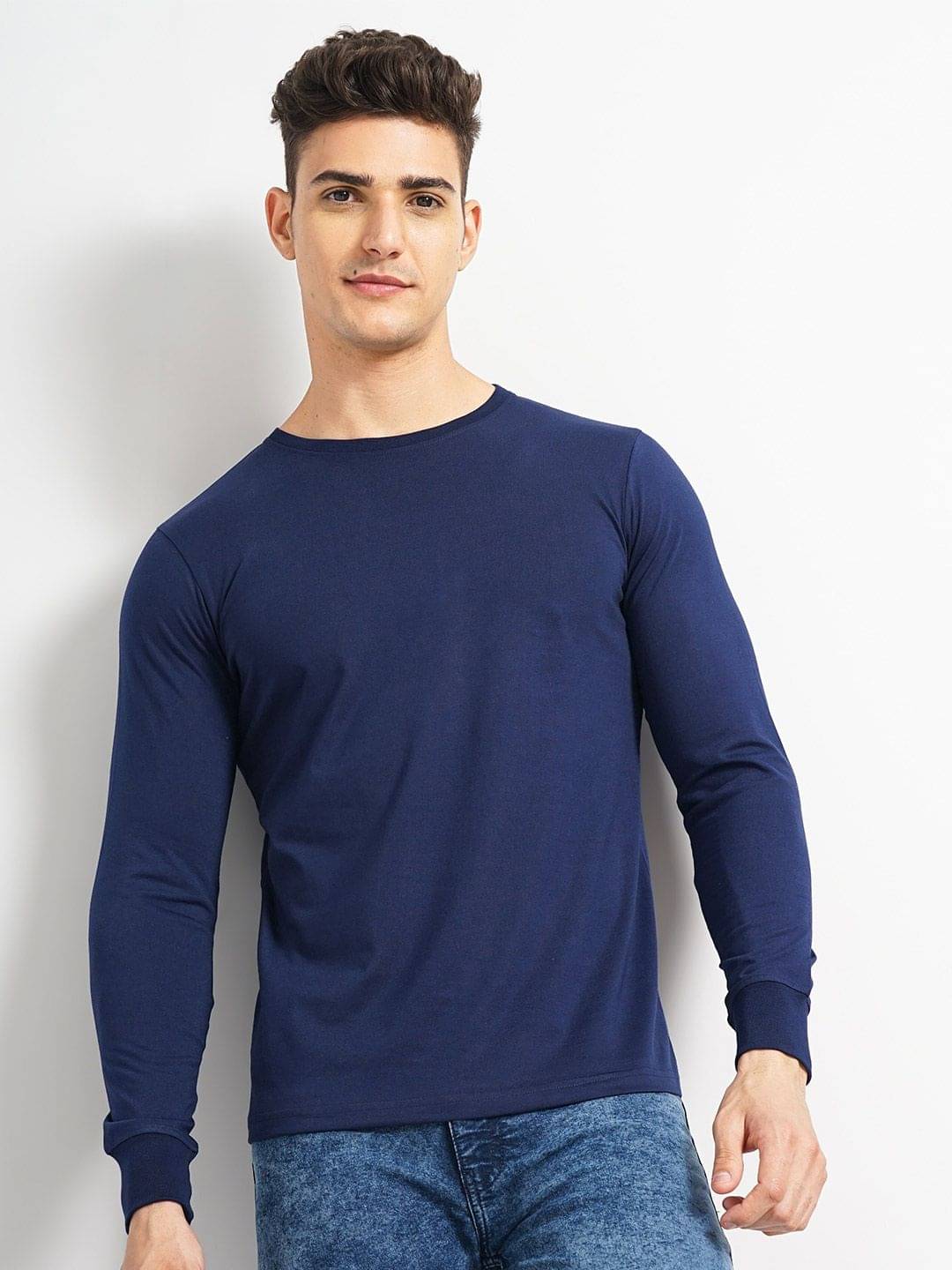 The Indian Garage Co. Cotton Blend Regular Fit Solid Full Sleeves Men's Round T-Shirt - Aqua Blue ( Pack of 1 ) The Indian Garage Co. Cotton Blend Regular Fit Solid Full Sleeves Men's Round T-Shirt - Aqua Blue ( Pack of 1 )