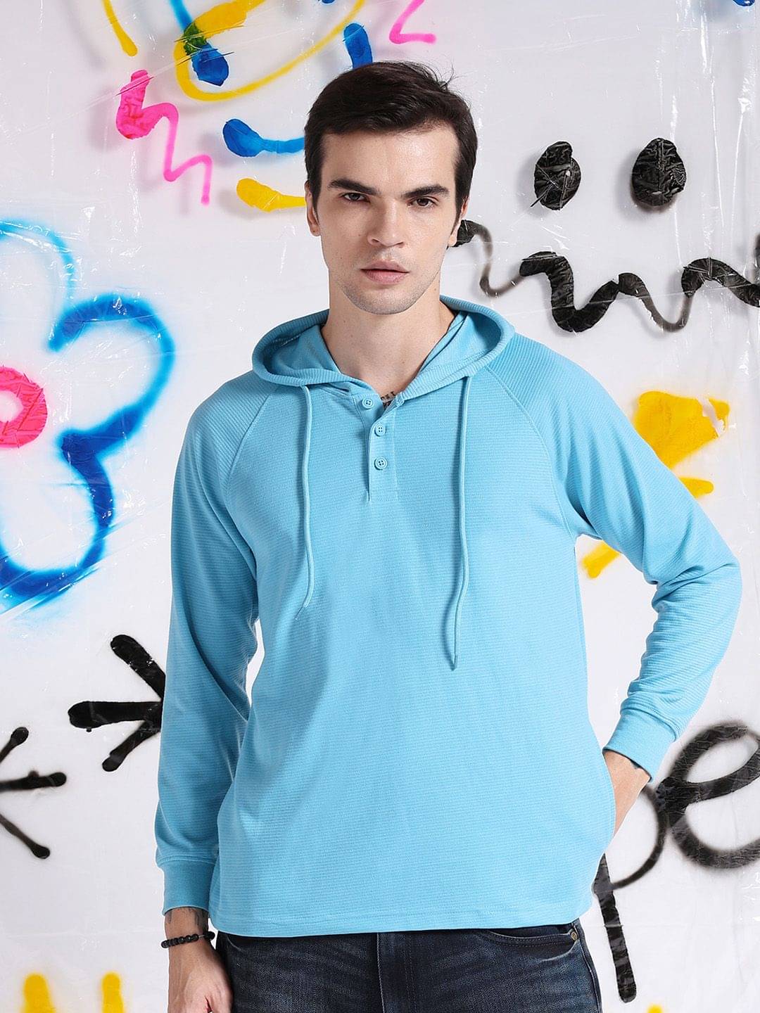 The Indian Garage Co. Polyester Regular Fit Solid Full Sleeves Men's Hooded T-Shirt - Blue ( Pack of 1 ) The Indian Garage Co. Polyester Regular Fit Solid Full Sleeves Men's Hooded T-Shirt - Blue ( Pack of 1 )