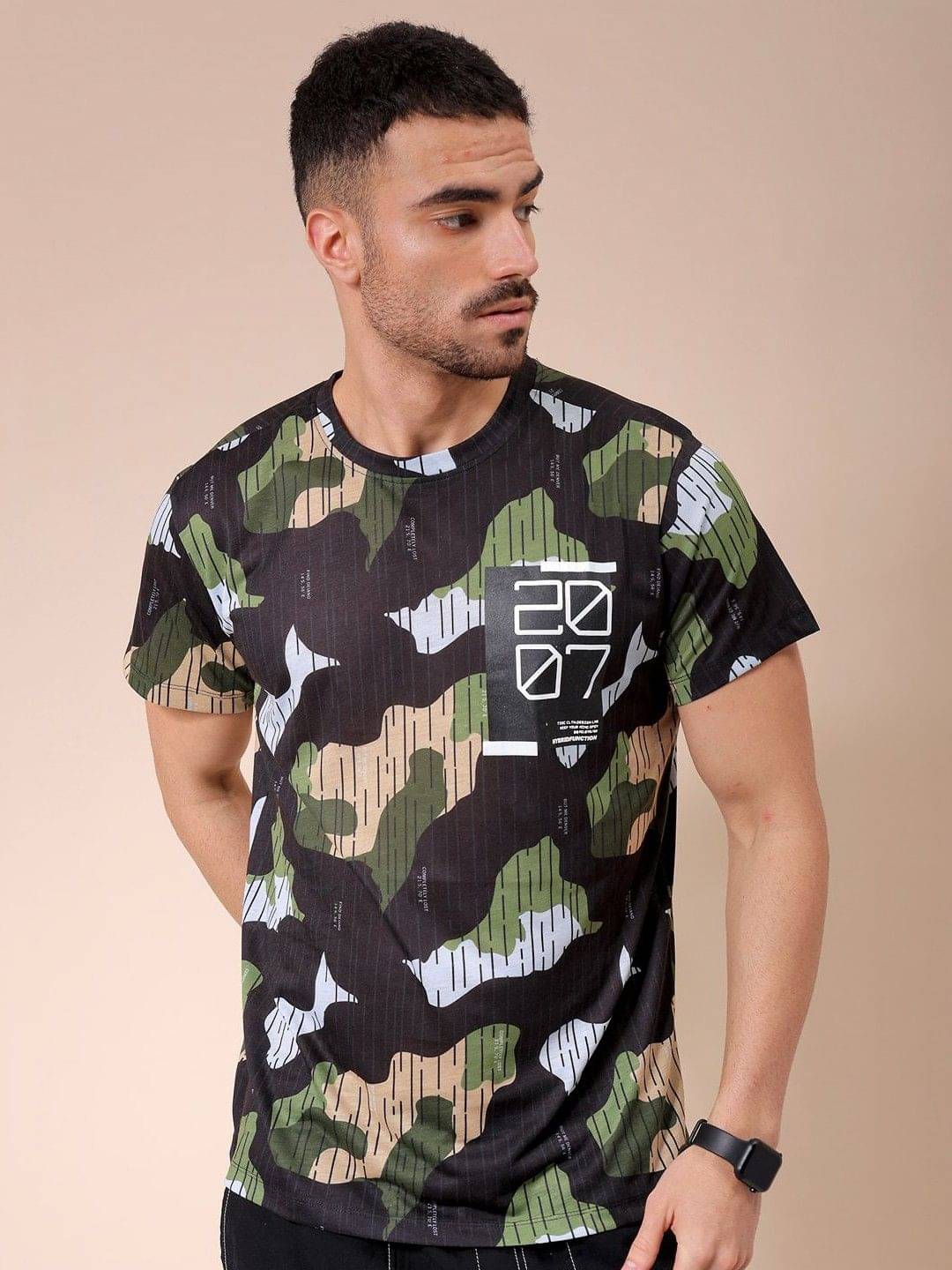     			The Indian Garage Co. Polyester Slim Fit Printed Half Sleeves Men's Round T-Shirt - Black ( Pack of 1 )