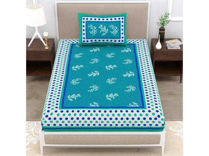     			Uniqchoice Cotton 1 Single Bedsheet with 1 Pillow Cover ( Turquoise )