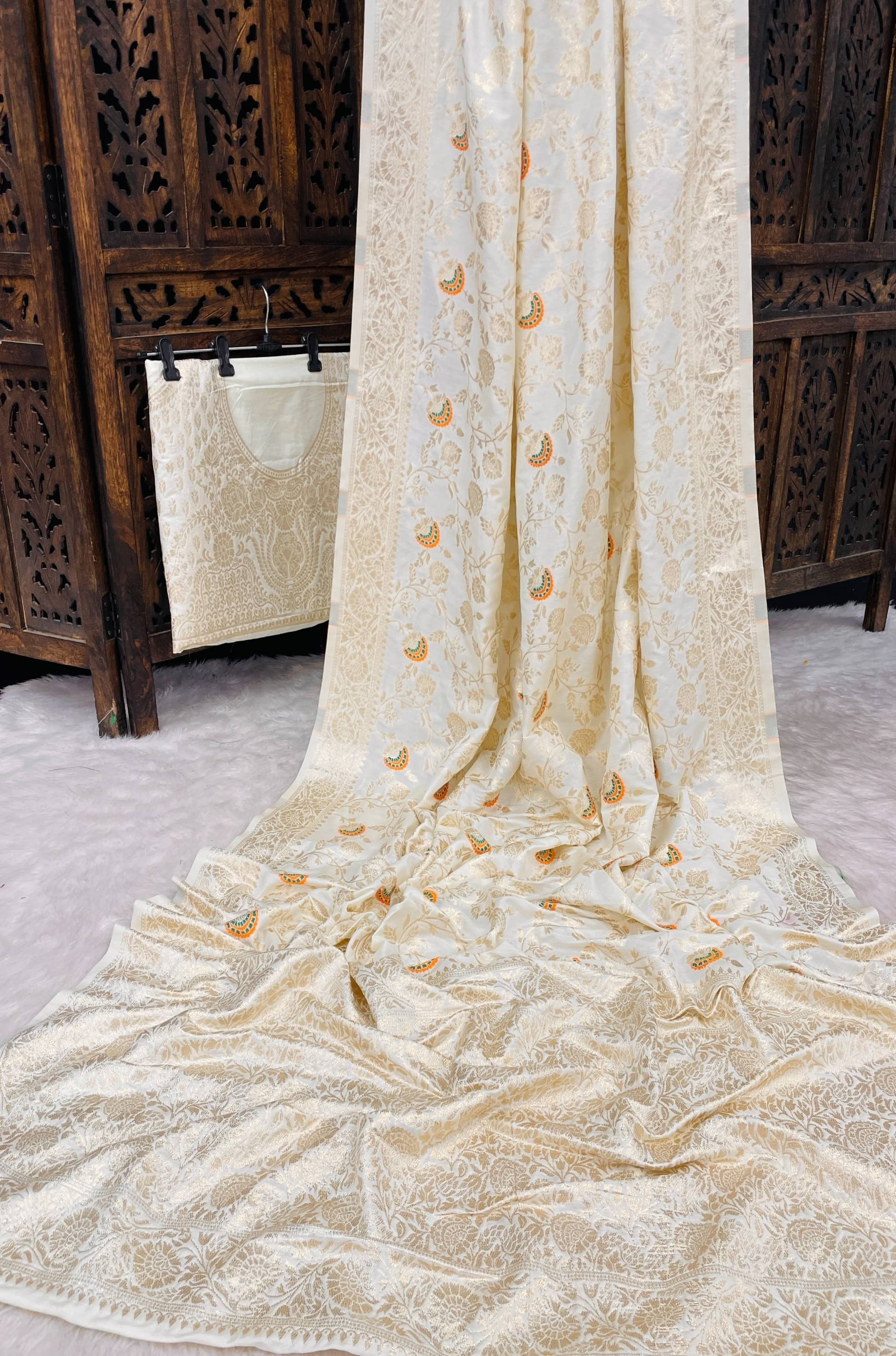 fab woven Kanjivaram Silk Woven Saree With Unstitched Blouse Piece ( White ) fab woven Kanjivaram Silk Woven Saree With Unstitched Blouse Piece ( White )