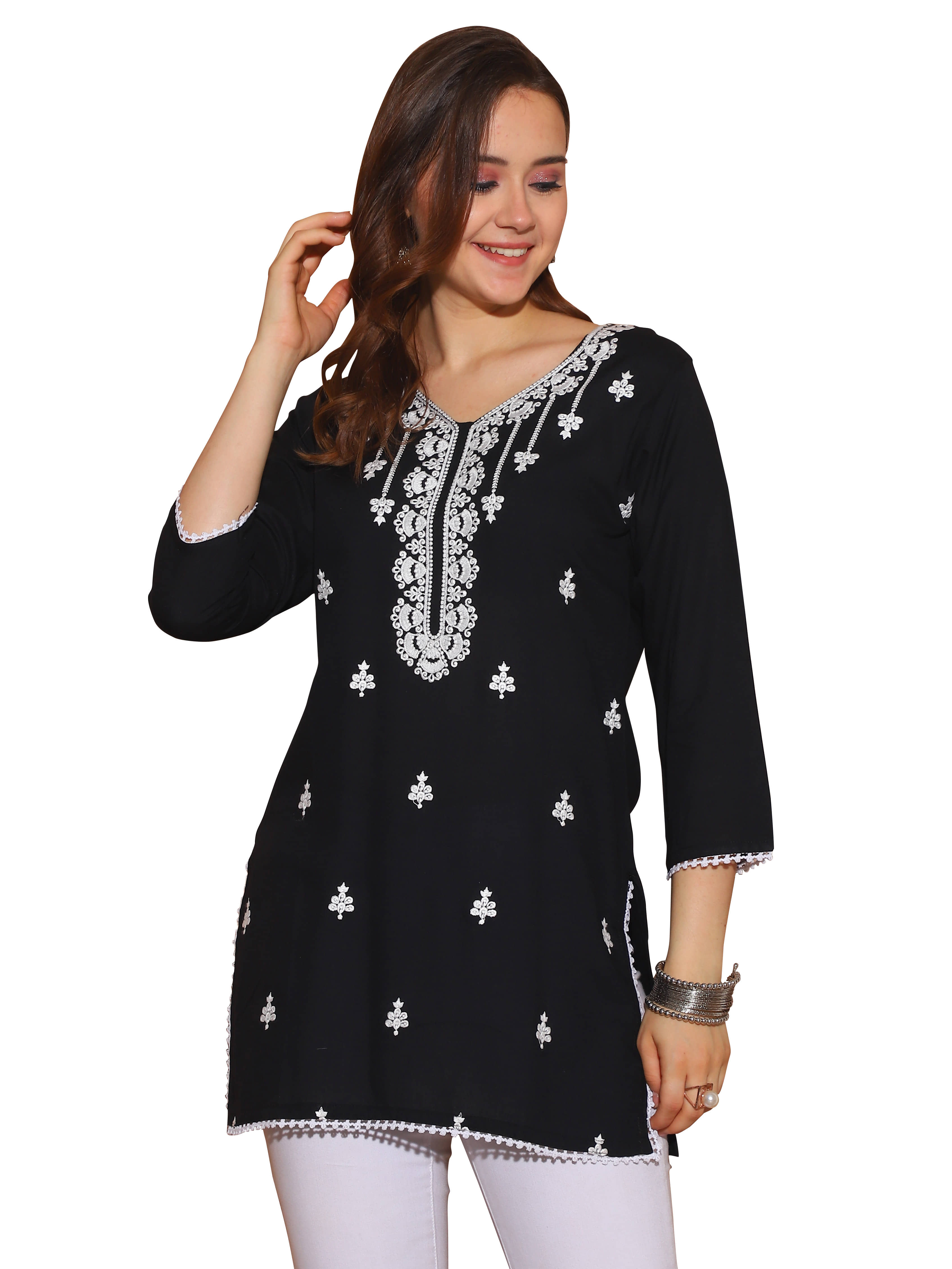 wonder weave Women's Rayon Tunic ( Black )
