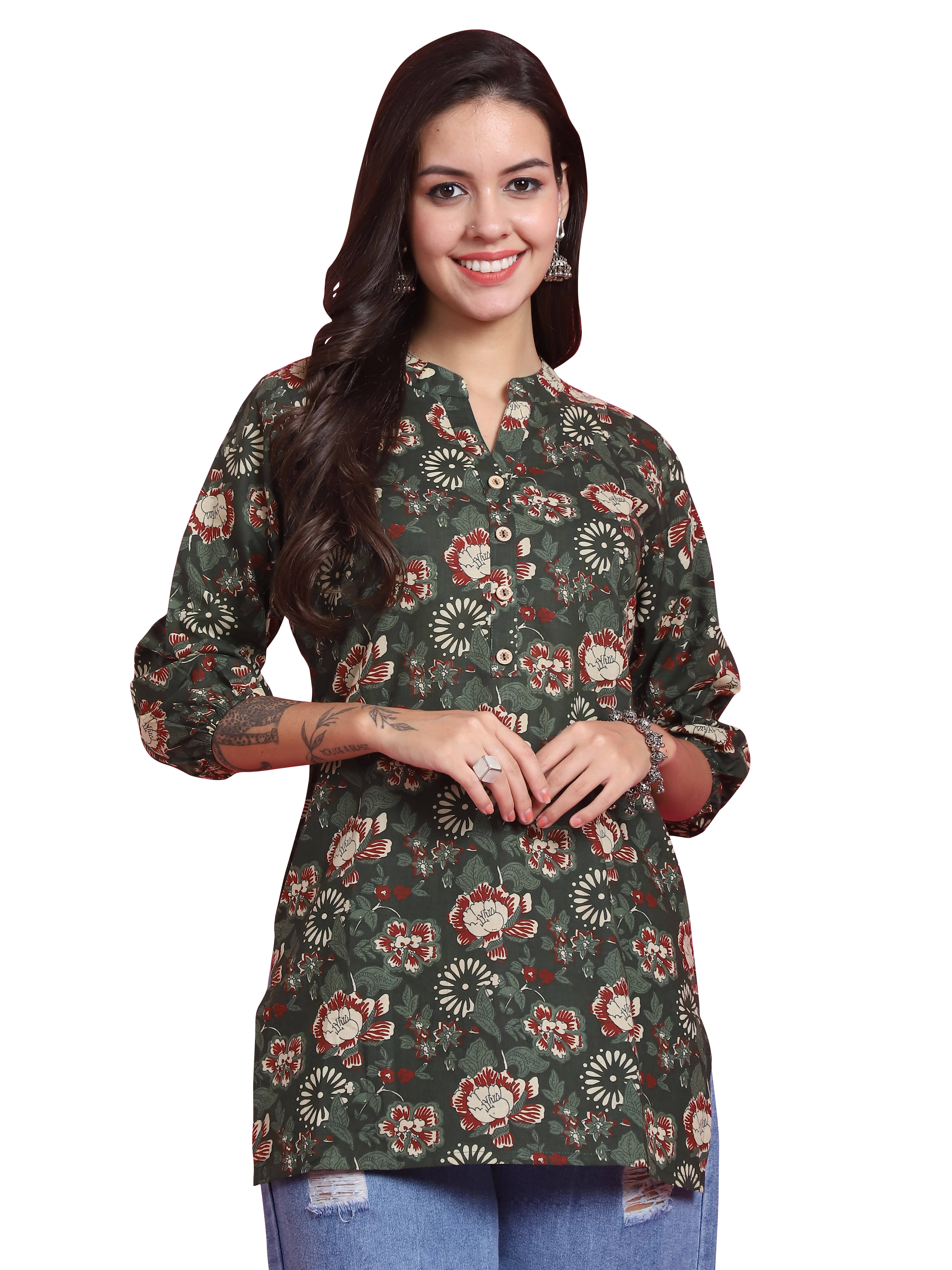 wonder weave Women's Cotton Tunic ( Green ) wonder weave Women's Cotton Tunic ( Green )