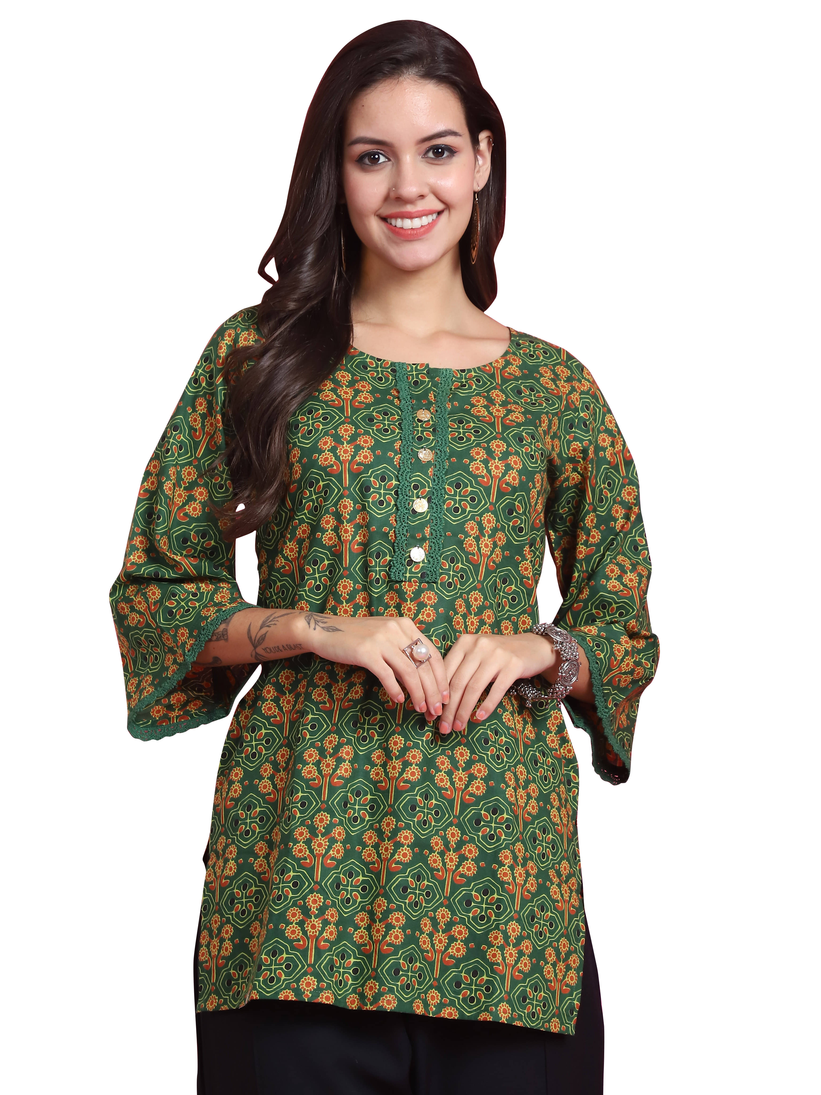 wonder weave Women's Cotton Tunic ( Green )     			wonder weave Women's Cotton Tunic ( Green )
