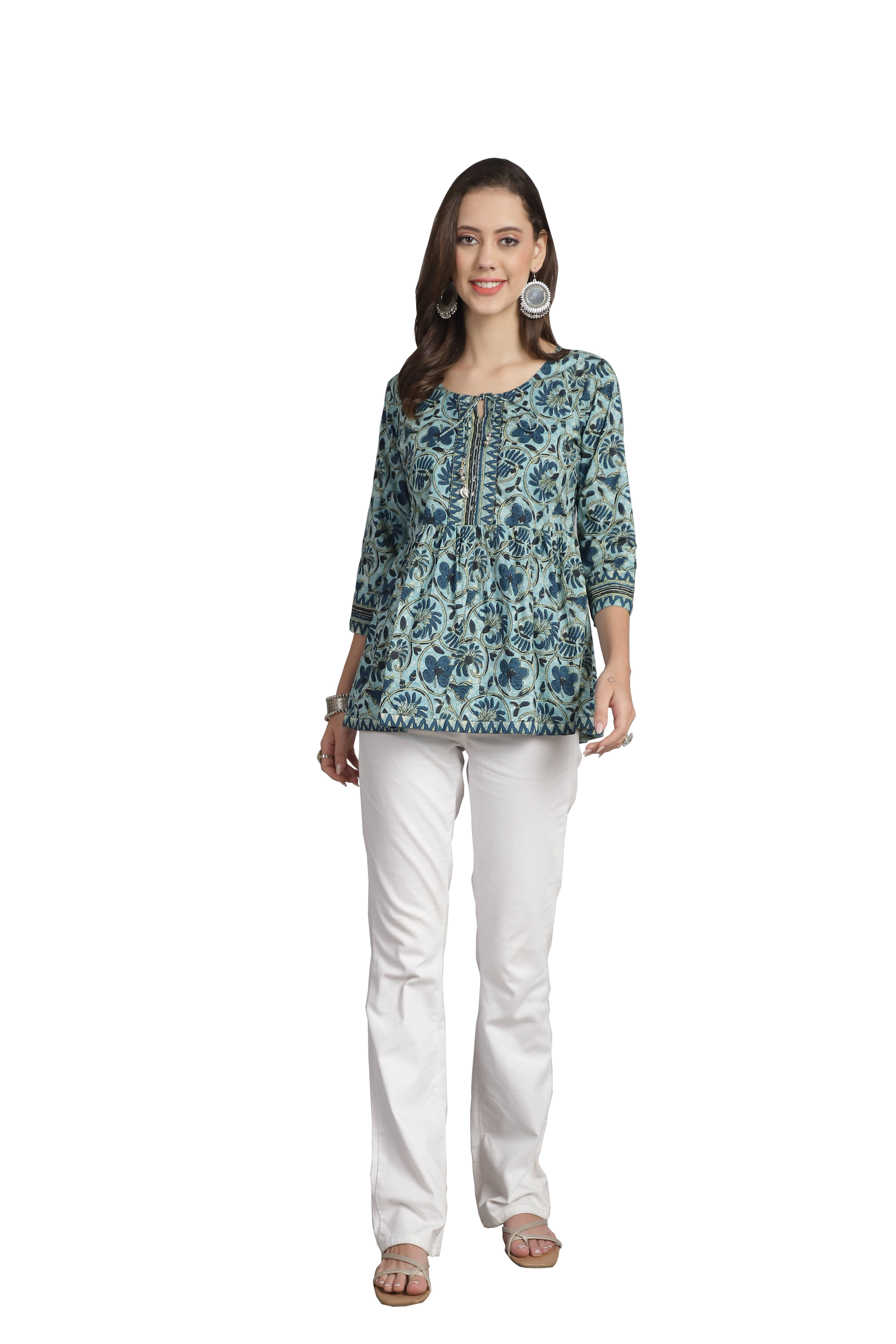 wonder weave Women's Cotton Regular Top ( Green )