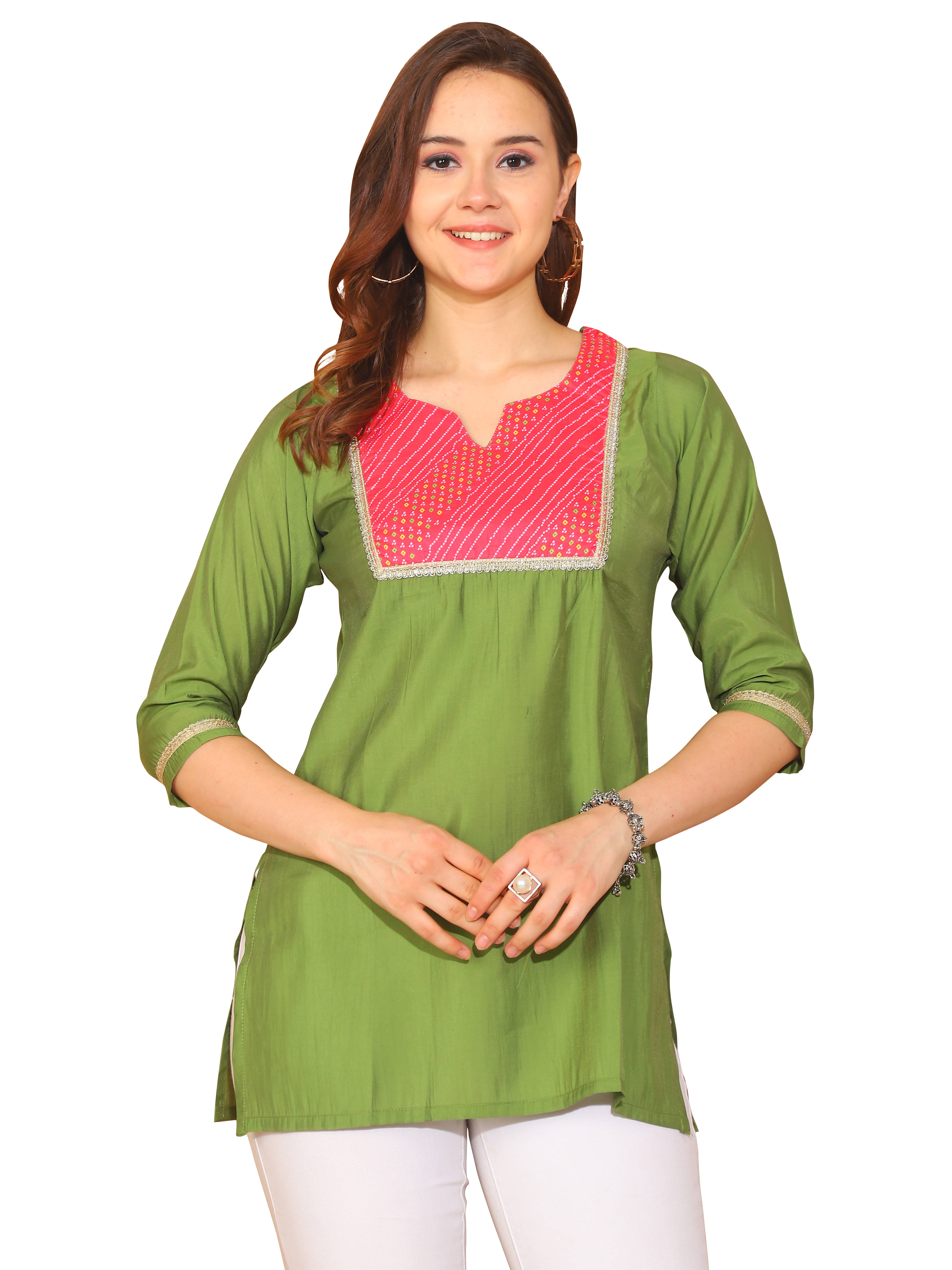 wonder weave Green Silk Women's Tunic ( Pack of 1 ) wonder weave Green Silk Women's Tunic ( Pack of 1 )