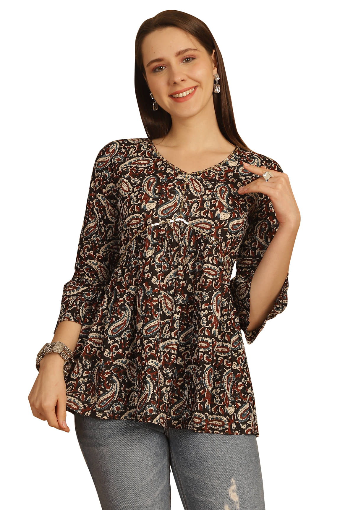     			wonder weave Women's Cotton Regular Top ( Multi Color )