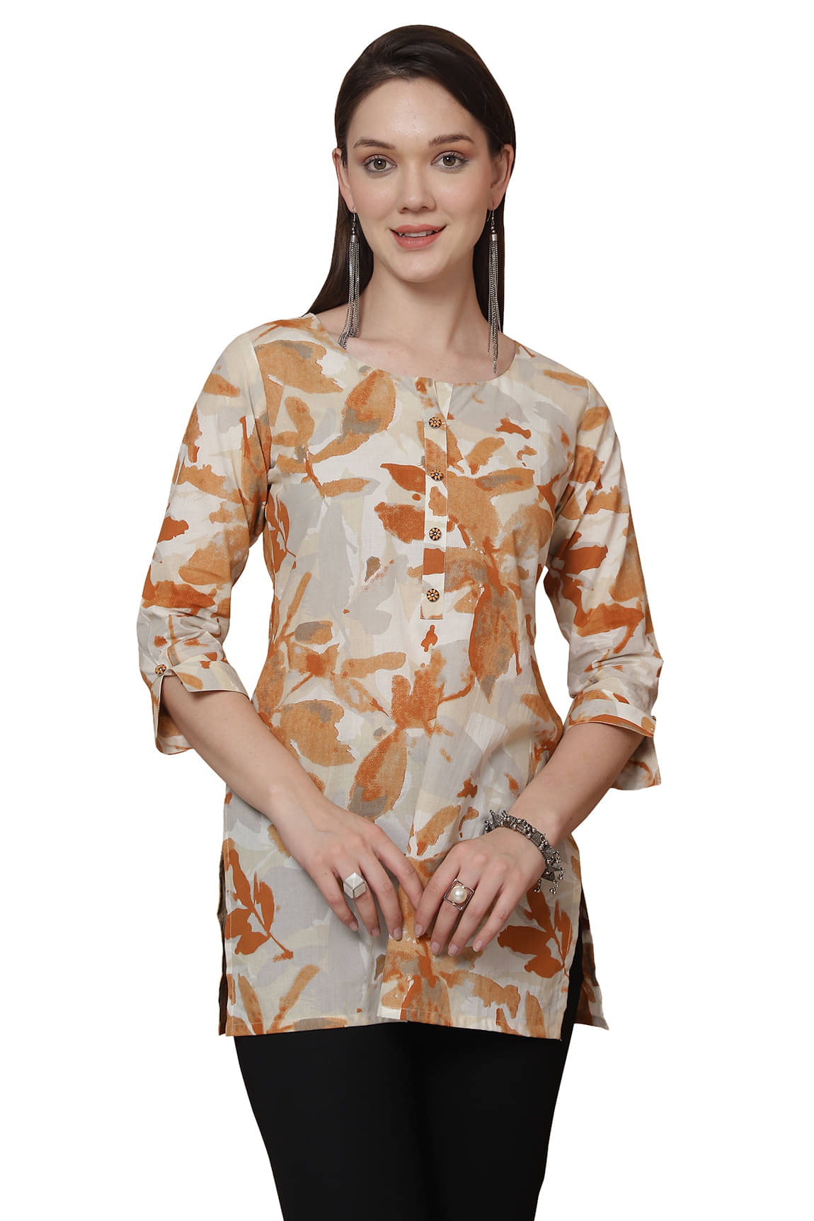     			wonder weave Pack of 1 Cotton Printed Straight Women's Kurti - ( White )