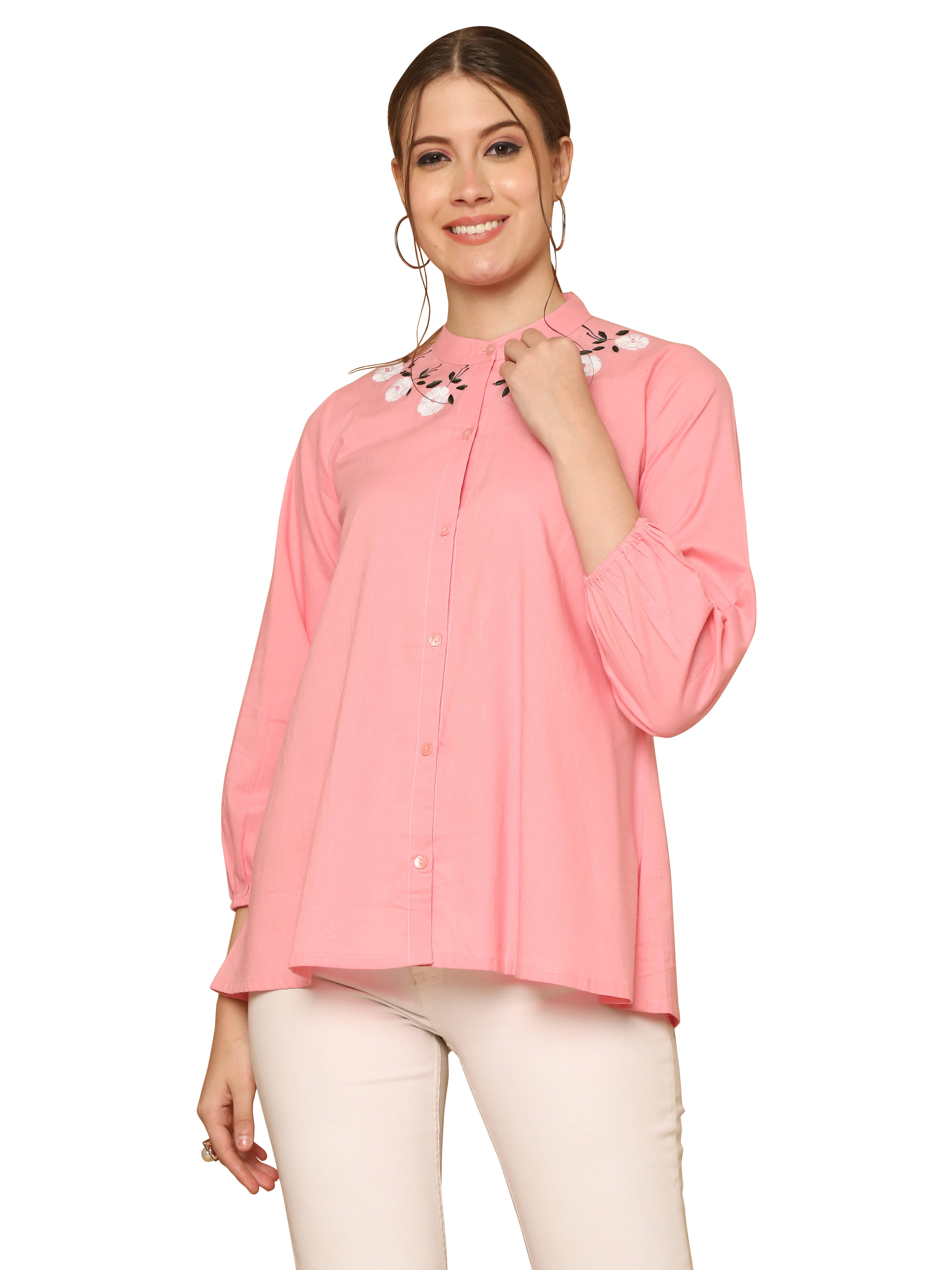     			wonder weave Pack of 1 Cotton Embroidered A-line Women's Kurti - ( Pink )