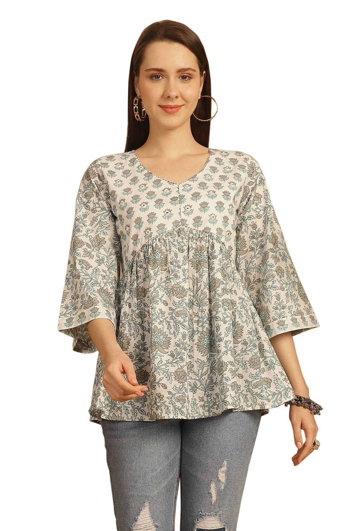 wonder weave Pack of 1 Cotton Printed A-line Women's Kurti - ( White ) wonder weave Pack of 1 Cotton Printed A-line Women's Kurti - ( White )