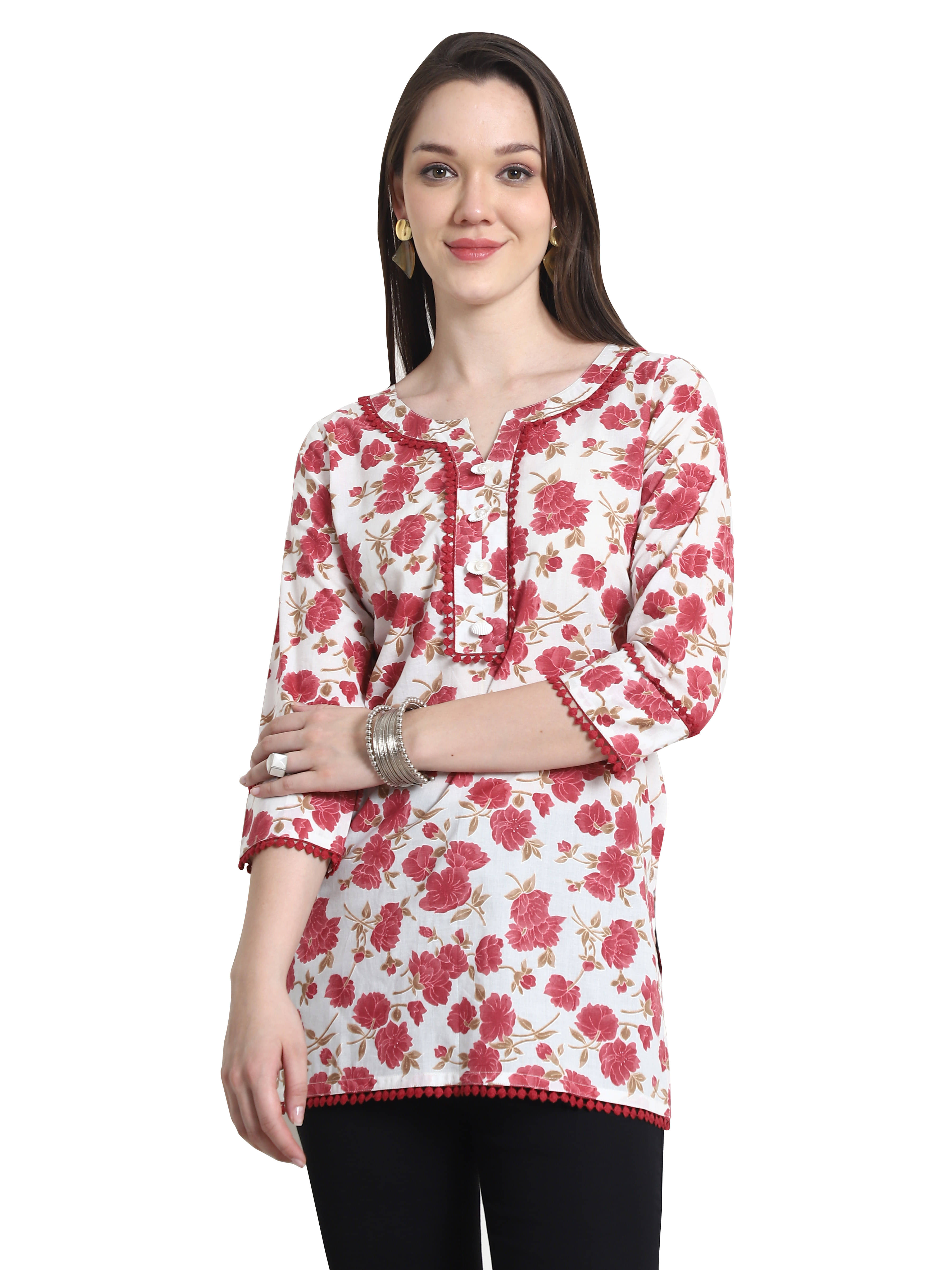     			wonder weave Pack of 1 Cotton Printed Straight Women's Kurti - ( White )