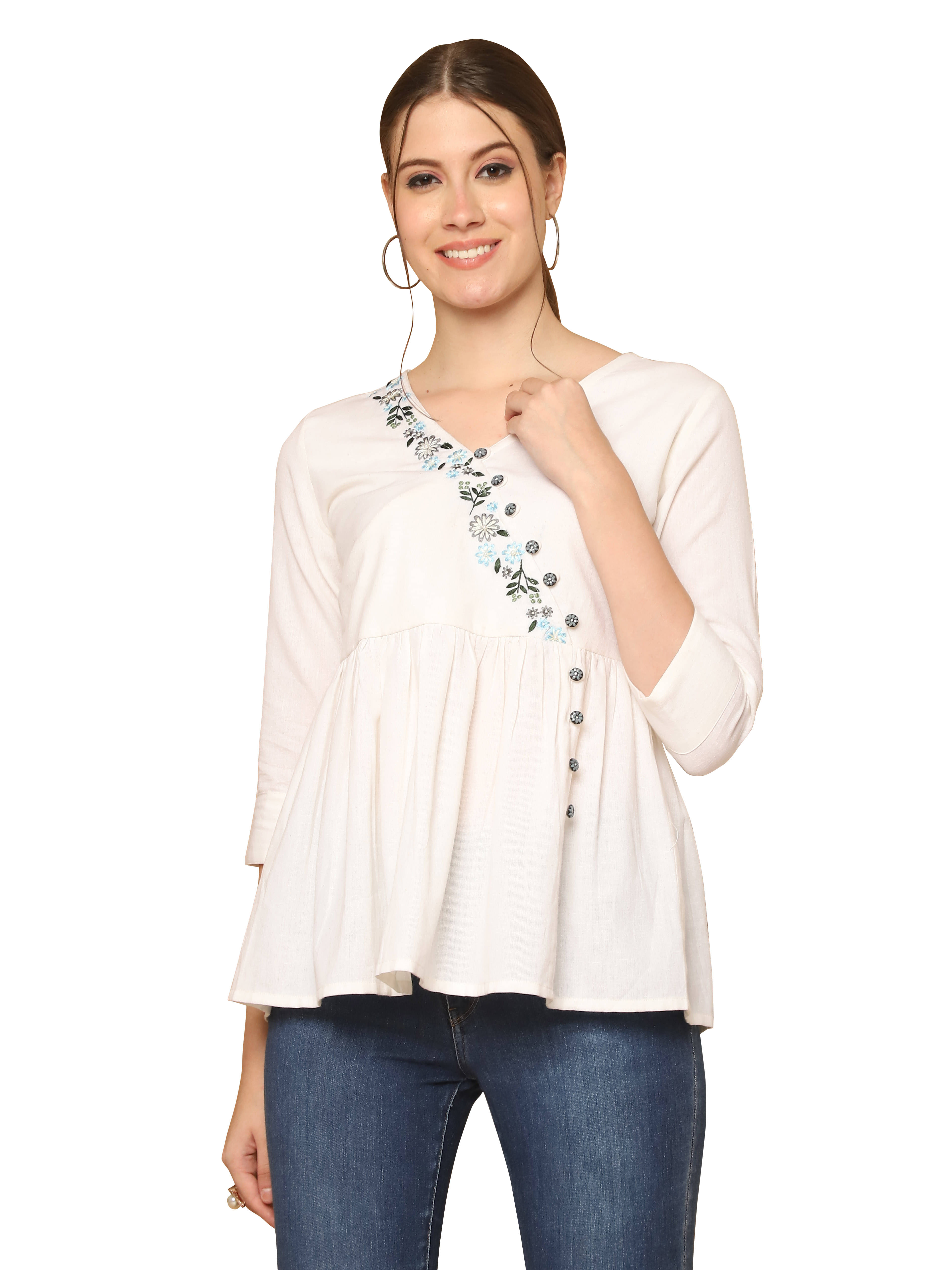 wonder weave Pack of 1 Cotton Embroidered A-line Women's Kurti - ( White ) wonder weave Pack of 1 Cotton Embroidered A-line Women's Kurti - ( White )