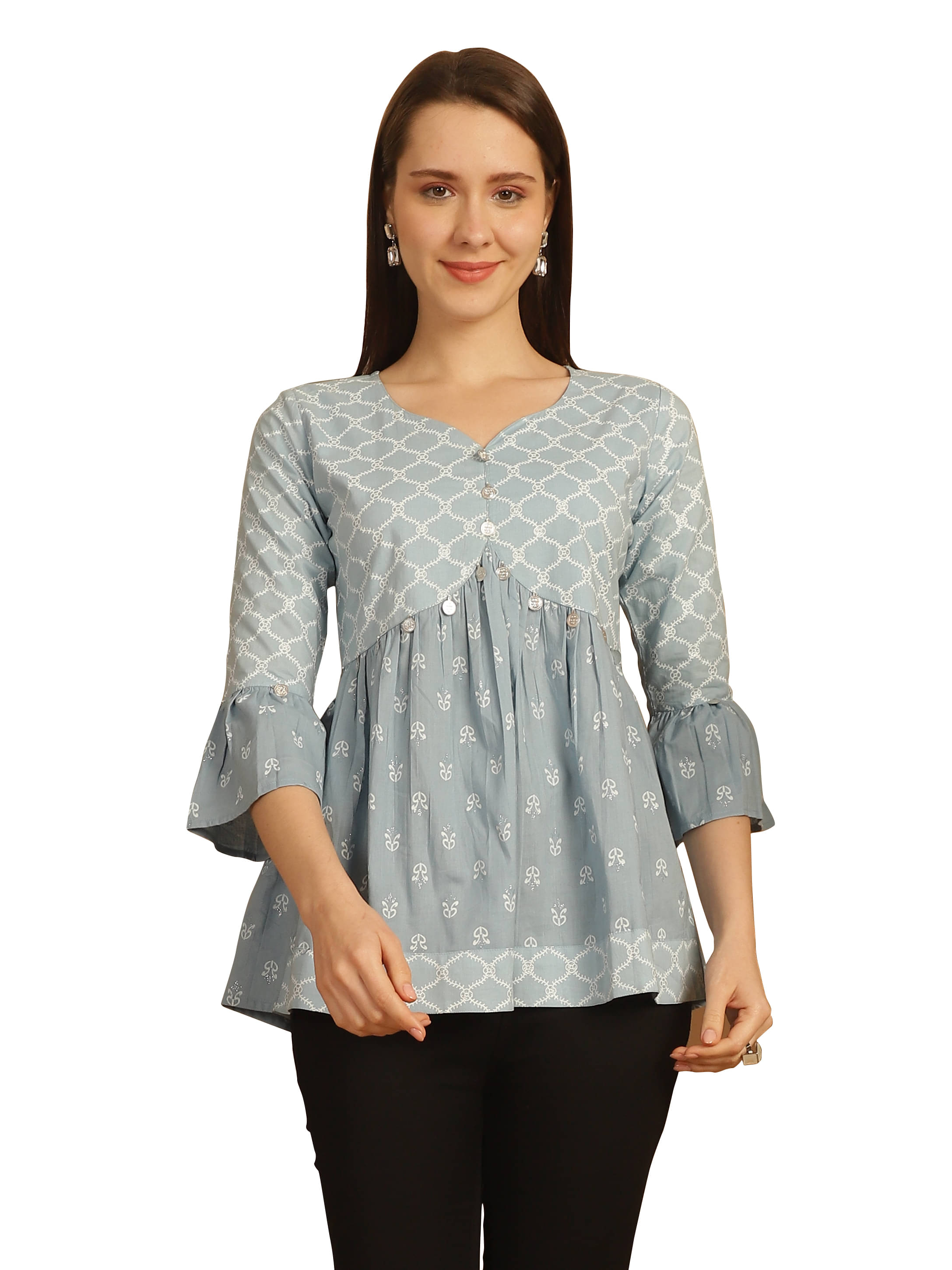     			wonder weave Pack of 1 Cotton Printed A-line Women's Kurti - ( Light Blue )