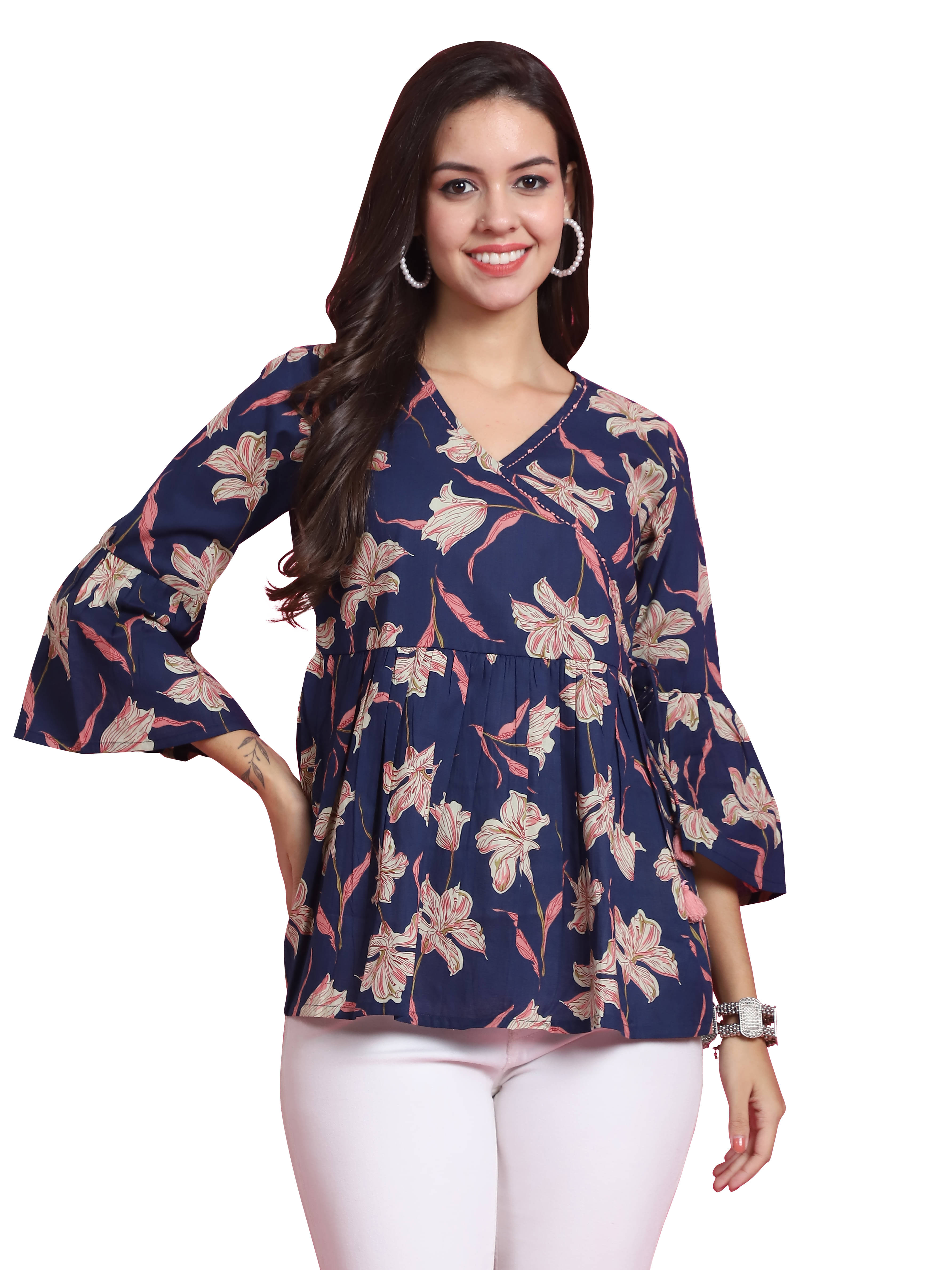 wonder weave Pack of 1 Cotton Printed A-line Women's Kurti - ( Blue ) wonder weave Pack of 1 Cotton Printed A-line Women's Kurti - ( Blue )
