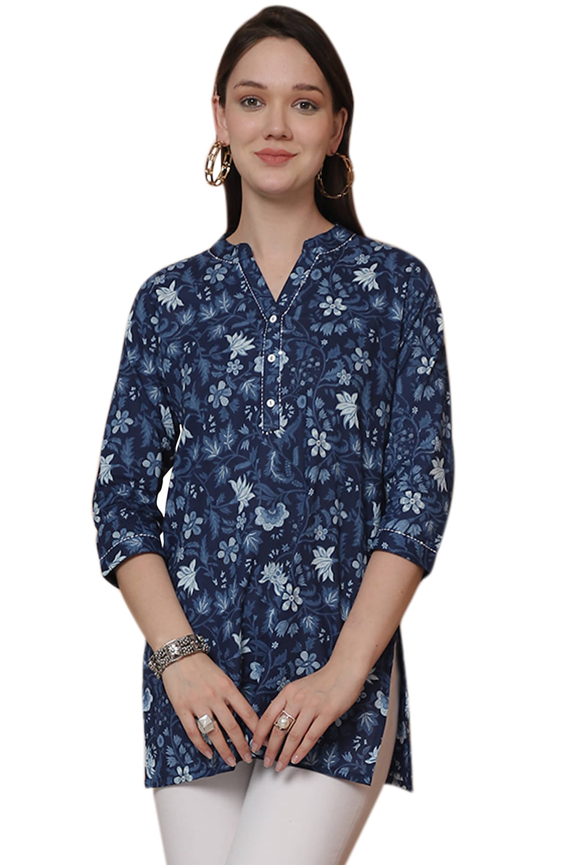     			wonder weave Pack of 1 Cotton Printed Straight Women's Kurti - ( Blue )