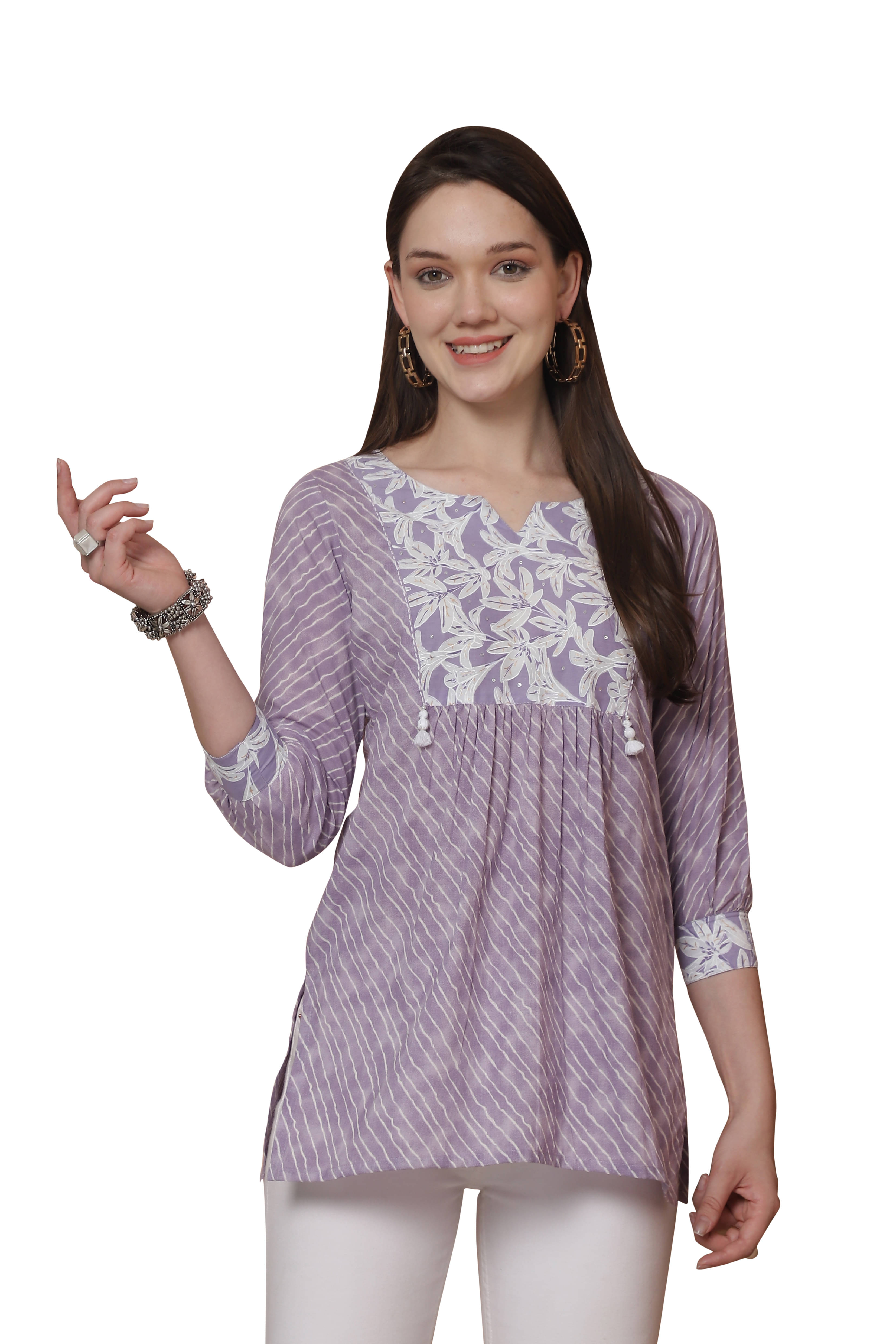    			wonder weave Pack of 1 Cotton Printed Straight Women's Kurti - ( Purple )