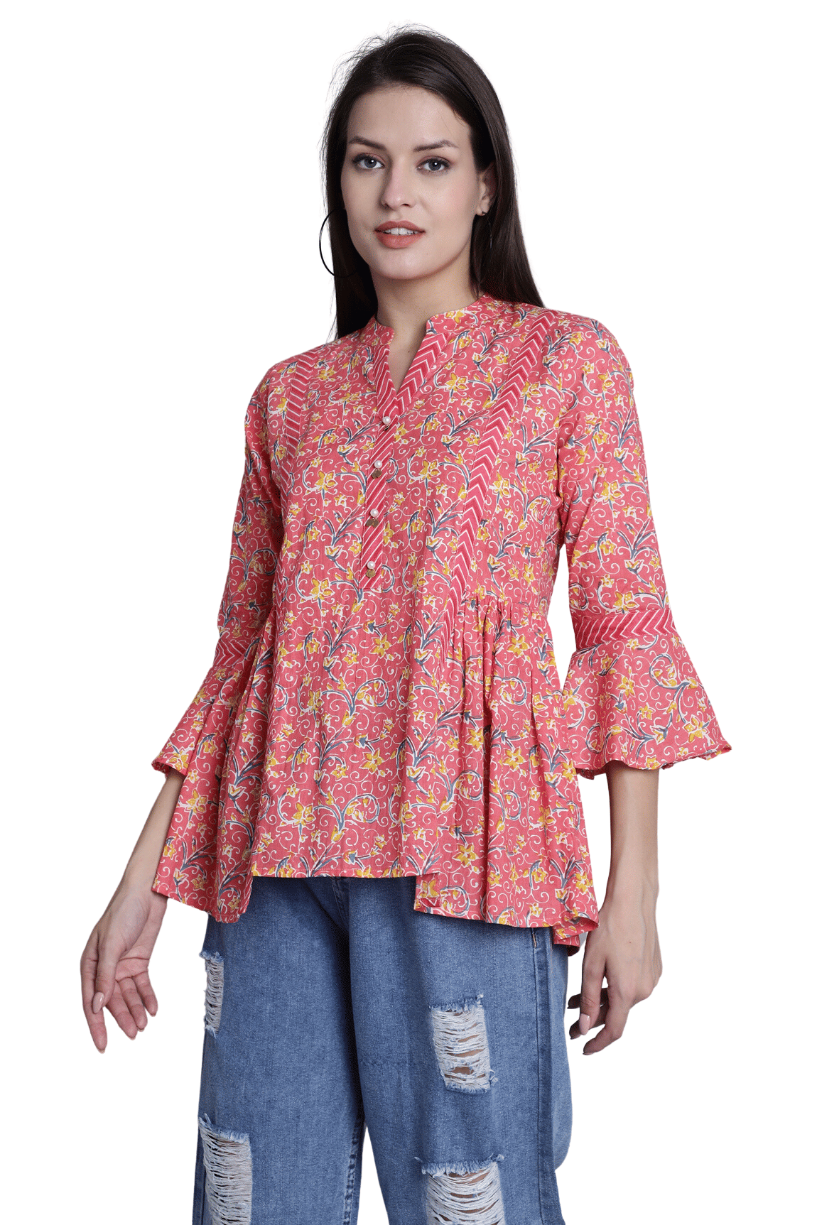     			wonder weave Women's Cotton Regular Top ( Peach )