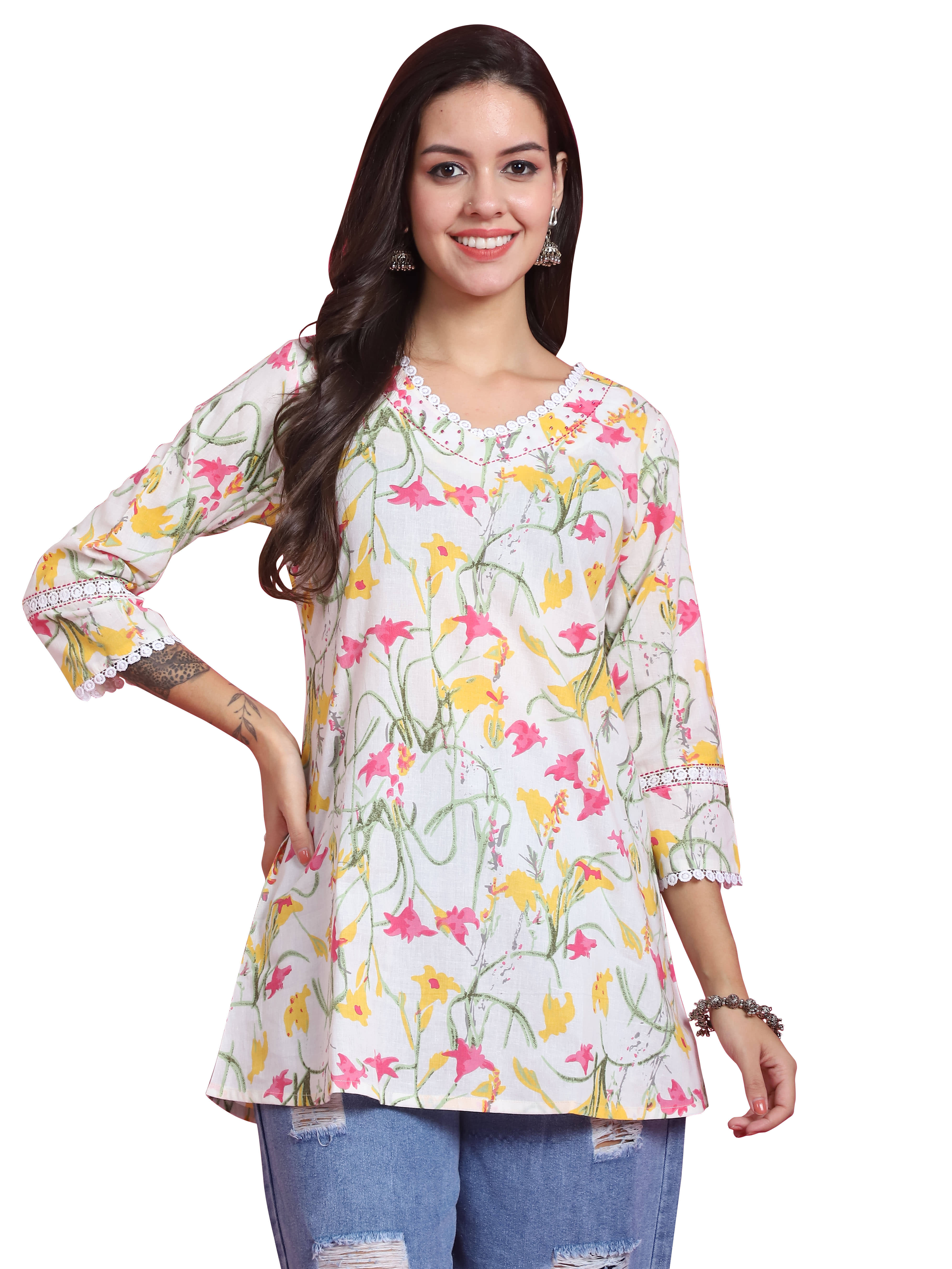 wonder weave Women's Cotton Tunic ( White )