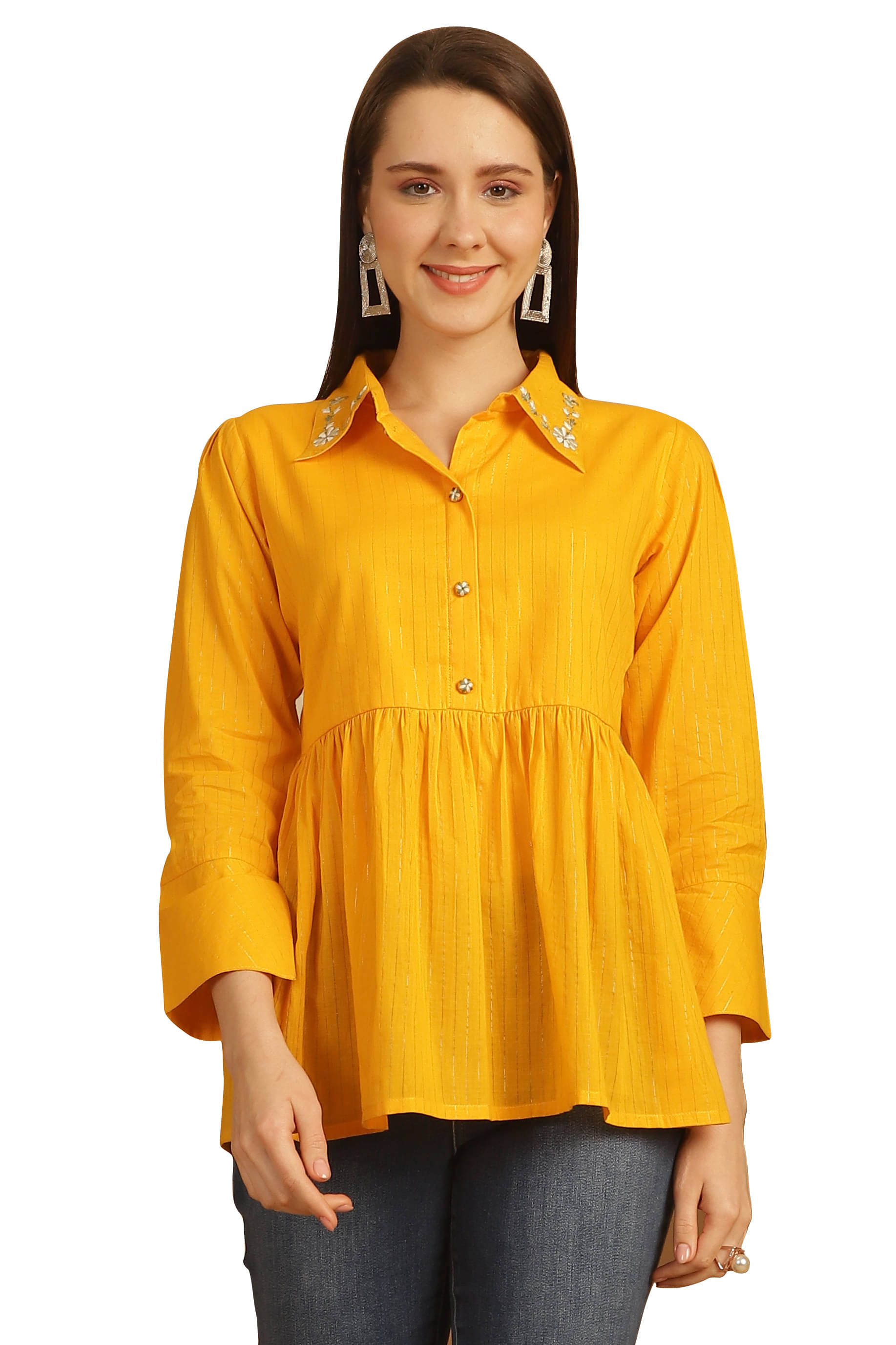     			wonder weave Women's Cotton Regular Top ( Yellow )