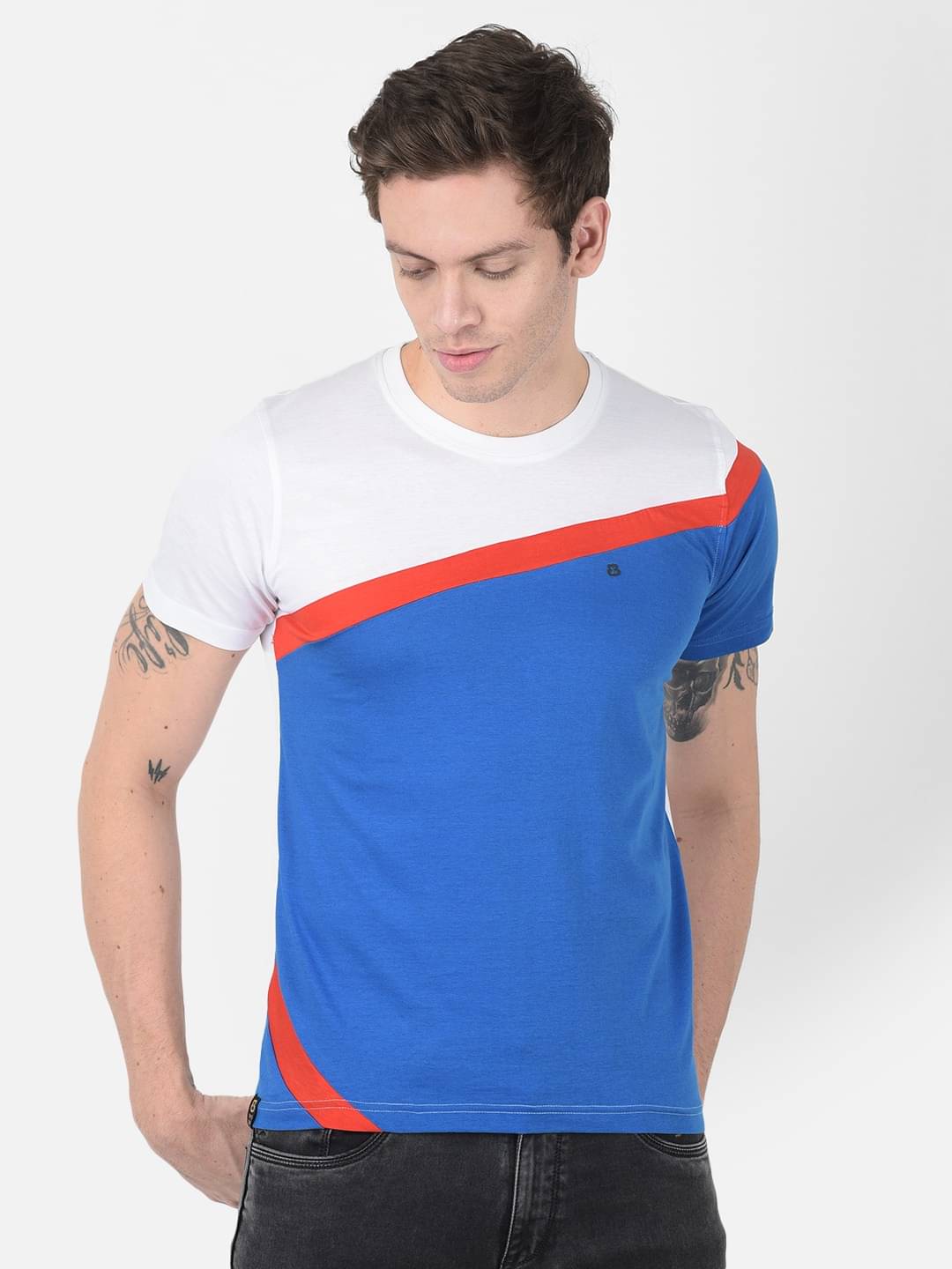     			BERRYBLUES 100% Cotton Regular Fit Colorblock Half Sleeves Men's Round T-Shirt - White ( Pack of 1 )