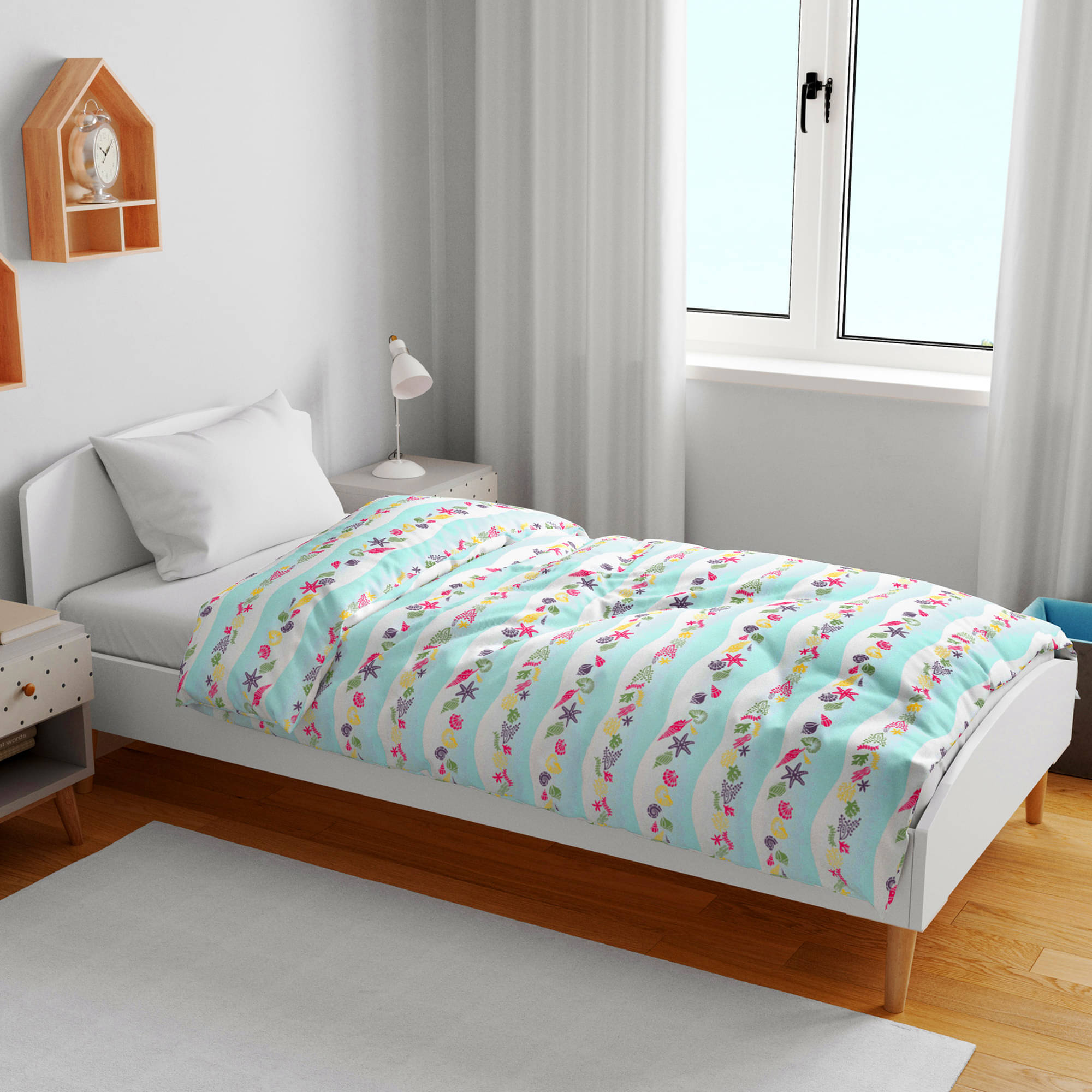     			DIVINE CASA Cotton Printed Single Size Kids Dohars - Blue ( Pack of 1 )