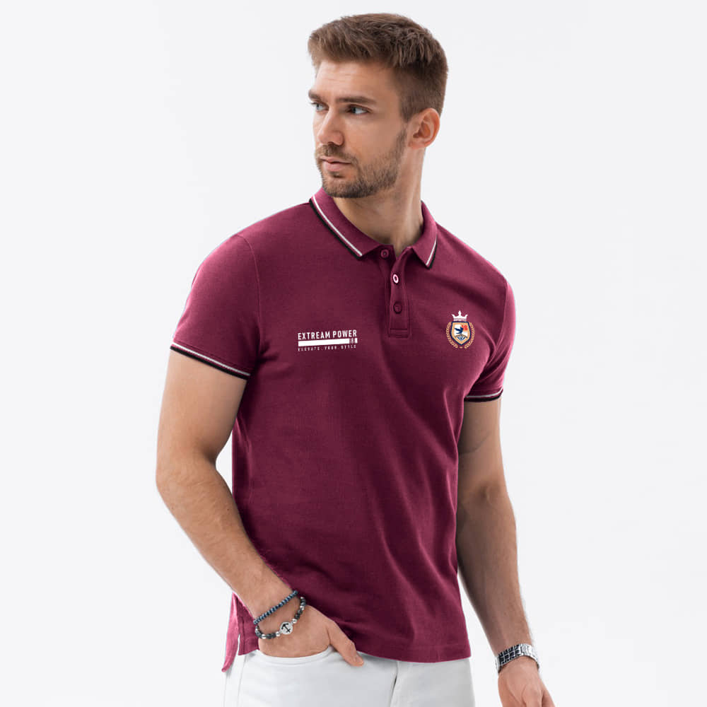 Eyebogler Pack of 1 Polyester Regular Fit Embroidered Half Sleeves Men's Polo T Shirt ( Maroon )