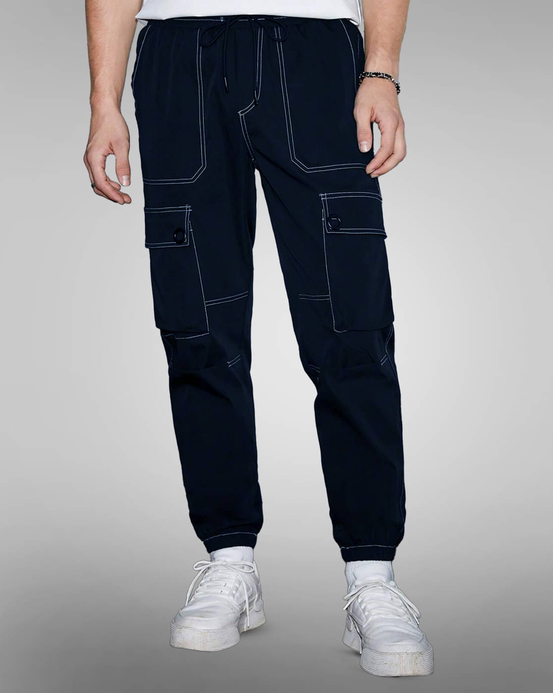     			Eyebogler Regular Flat Men's Cargos - Navy Blue ( Pack of 1 )