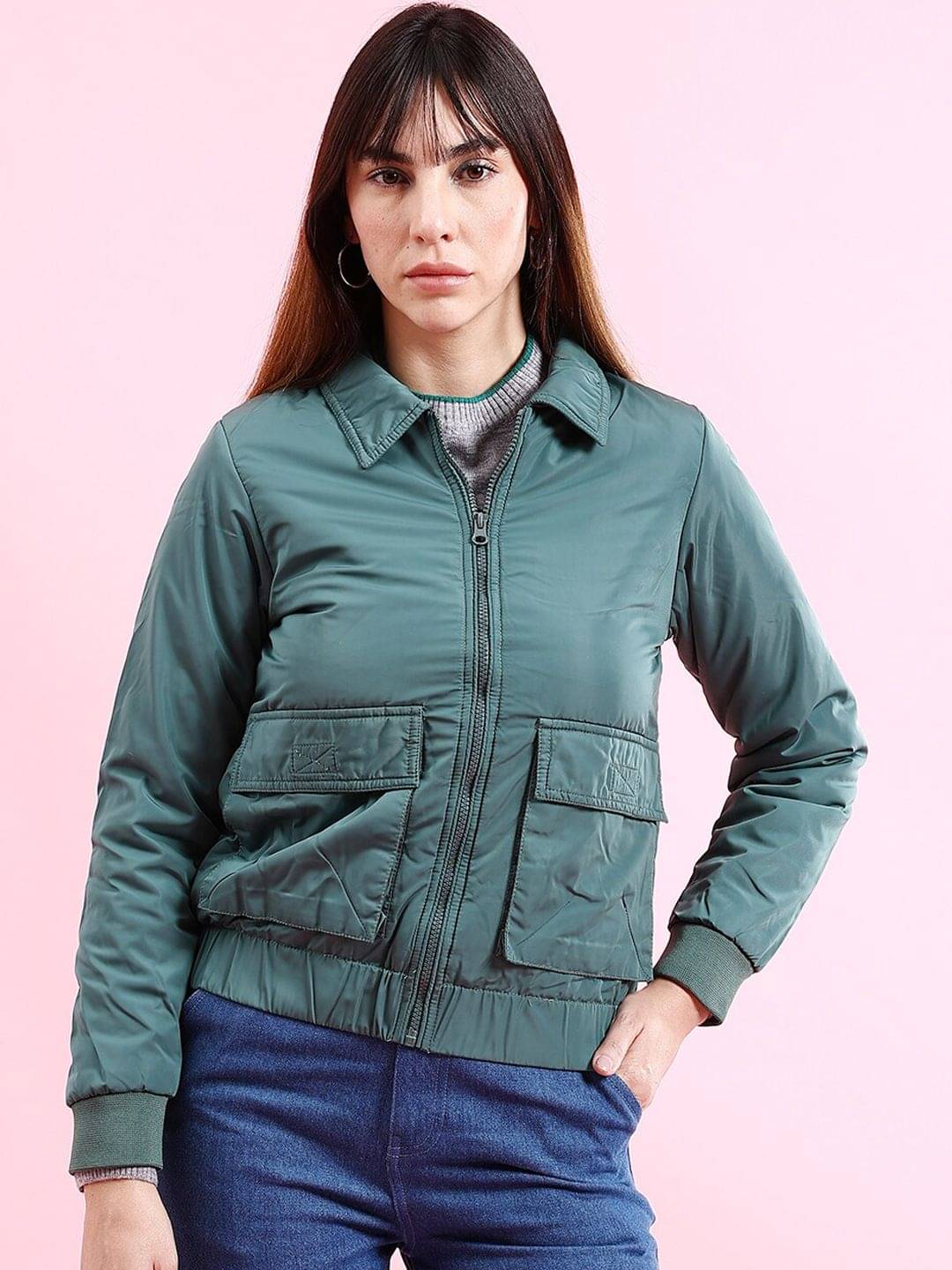     			Freehand - Polyester Green Bomber Jackets Pack of 1