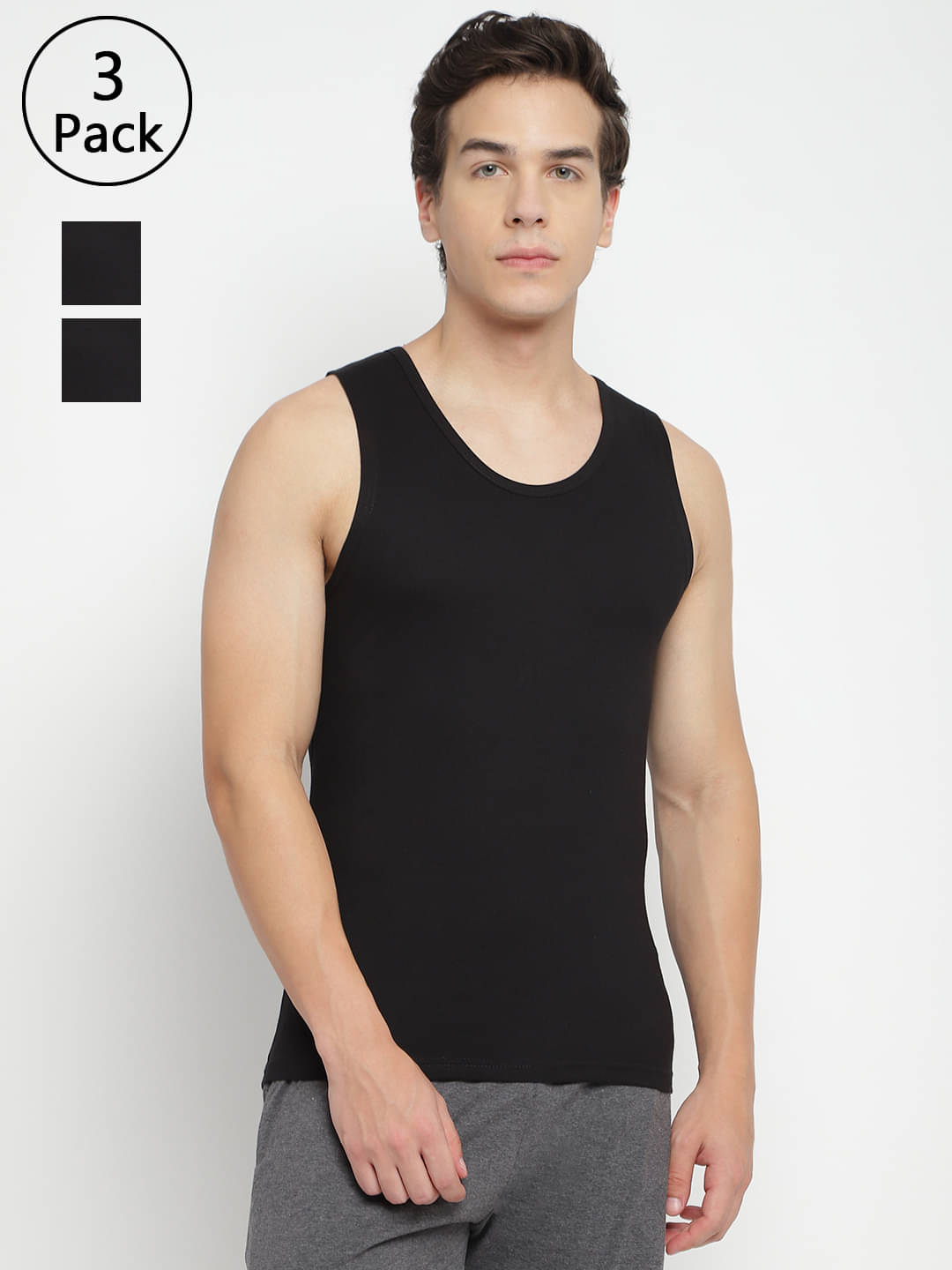 La Intimo Pack of 3 Cotton Basic Vest For Men ( Black ) La Intimo Pack of 3 Cotton Basic Vest For Men ( Black )