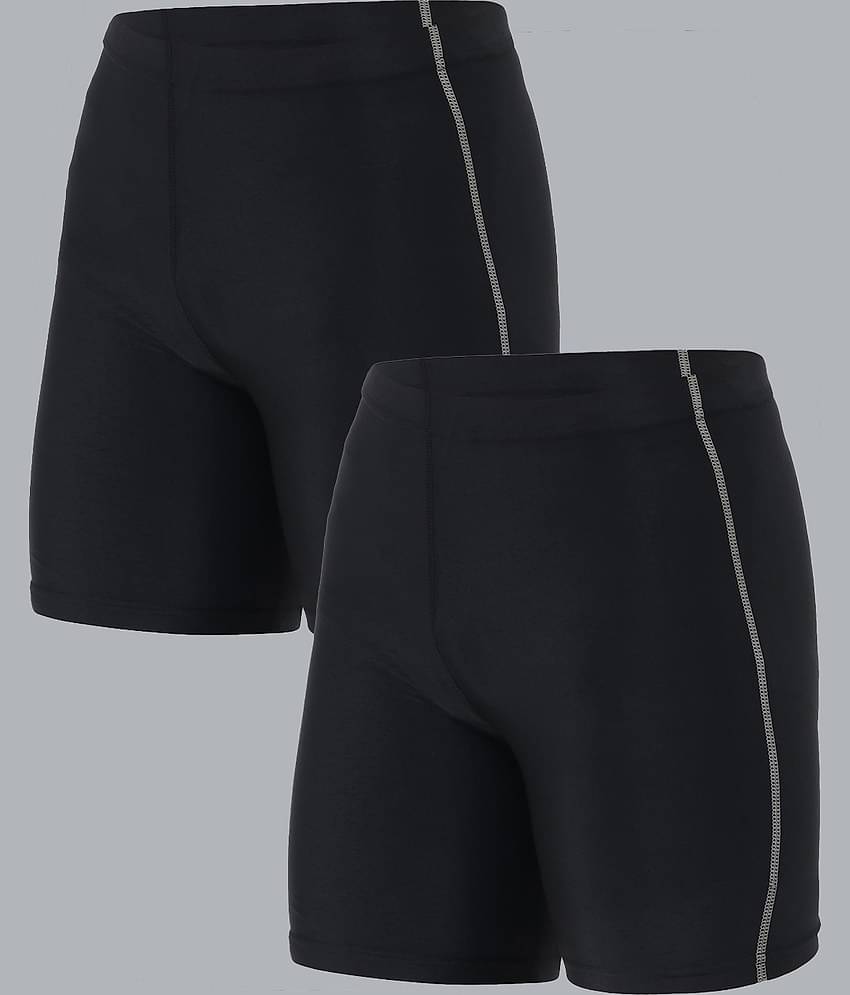 NEVER LOSE Black Polyester Men's Cycling Shorts ( Pack of 2 )