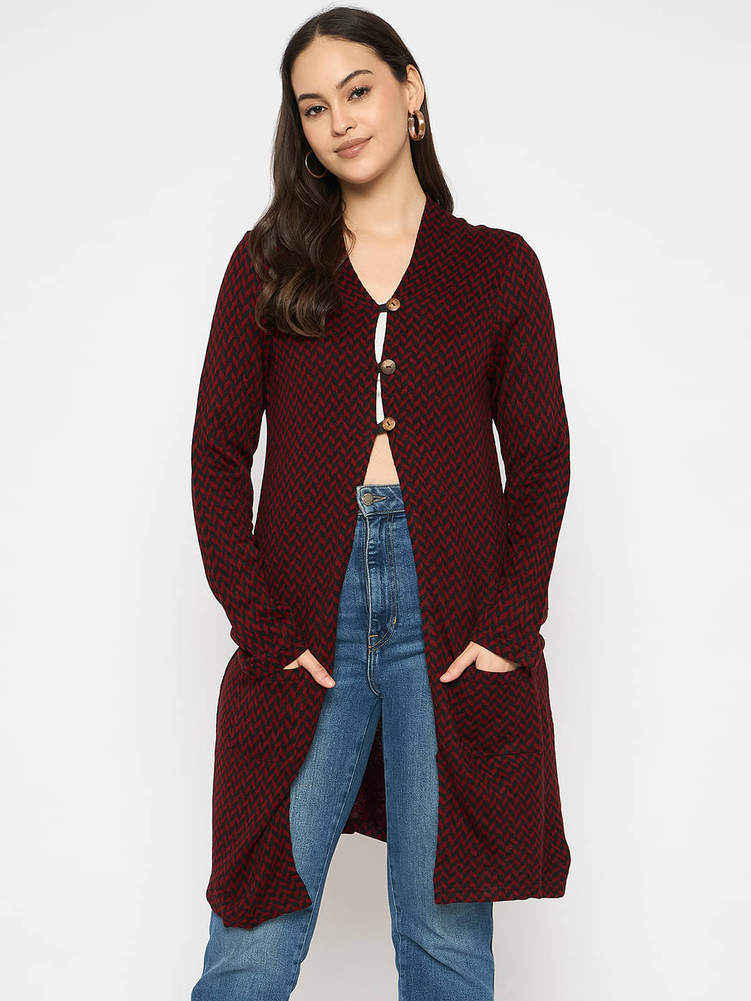     			VIAZAA Acrylic Women's Shrugs - Maroon ( Single )
