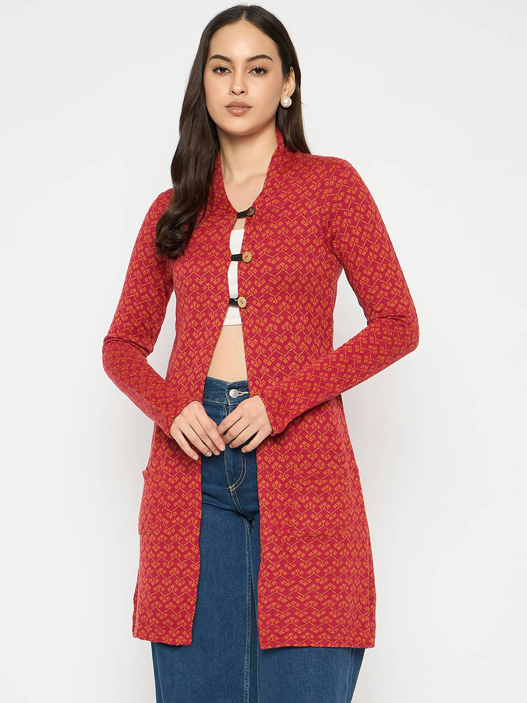     			VIAZAA Acrylic Women's Shrugs - Orange ( Single )