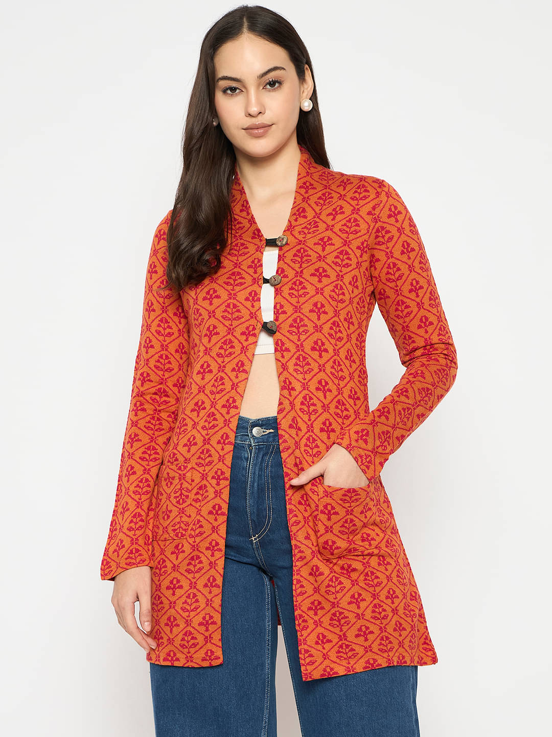     			VIAZAA Acrylic Women's Shrugs - Orange ( Single )