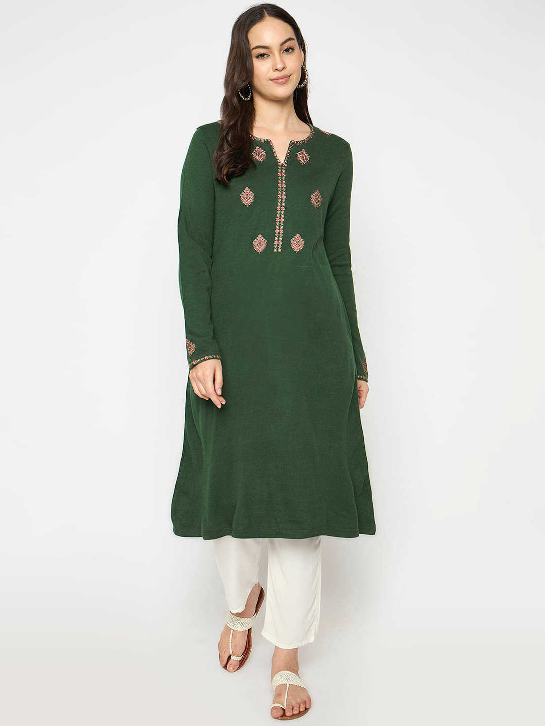     			VIAZAA Pack of 1 Acrylic Embroidered A-line Women's Kurti - ( Green )
