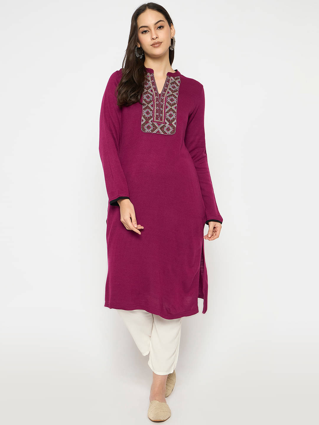 VIAZAA Pack of 1 Acrylic Embroidered Straight Women's Kurti - ( Wine ) VIAZAA Pack of 1 Acrylic Embroidered Straight Women's Kurti - ( Wine )