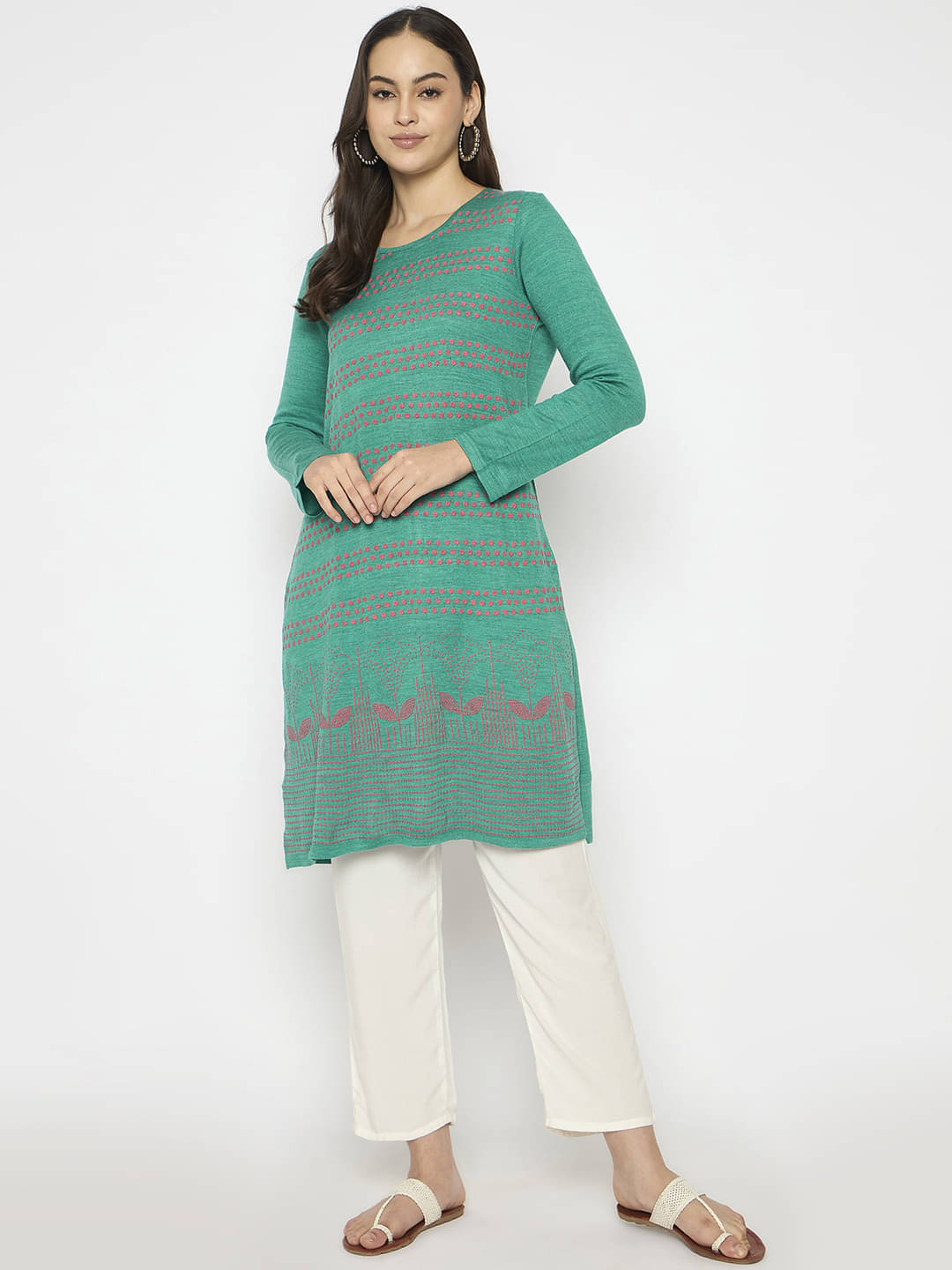 VIAZAA Pack of 1 Acrylic Printed Straight Women's Kurti - ( Green ) VIAZAA Pack of 1 Acrylic Printed Straight Women's Kurti - ( Green )