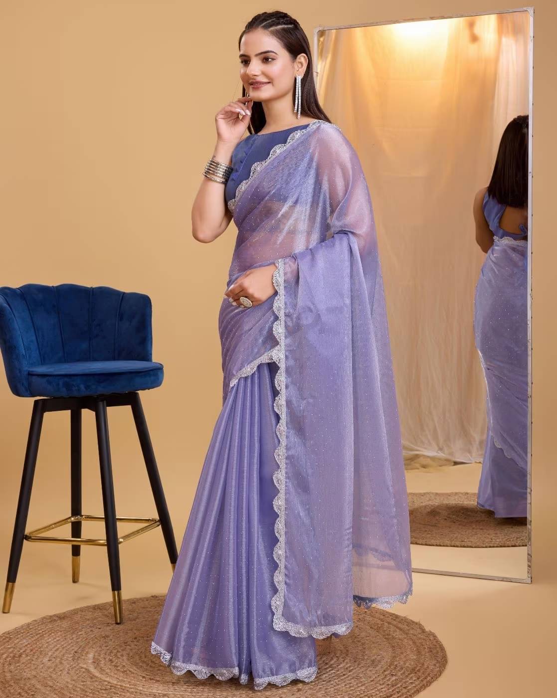    			A TO Z CART Net Solid Saree With Unstitched Blouse Piece ( Lavender )