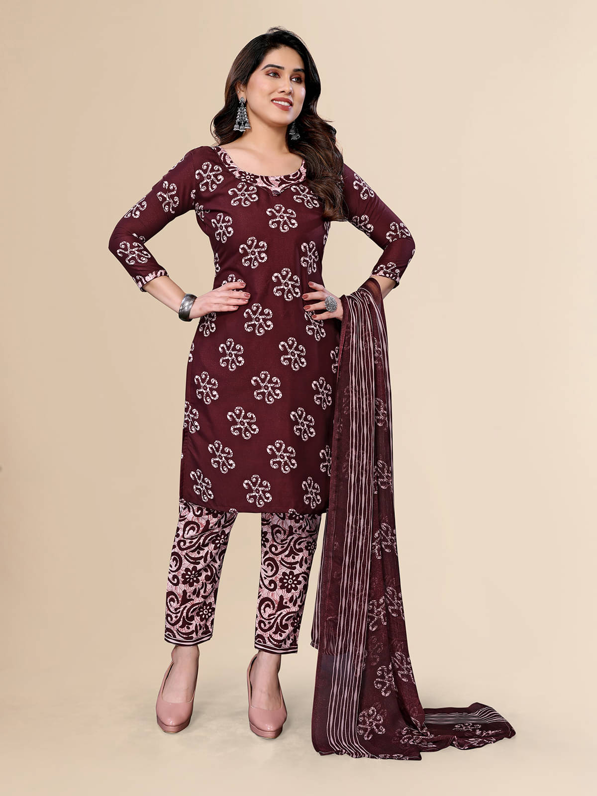 Anand Unstitched Crepe Printed Dress Material - Brown ( Pack of 1 ) Anand Unstitched Crepe Printed Dress Material - Brown ( Pack of 1 )