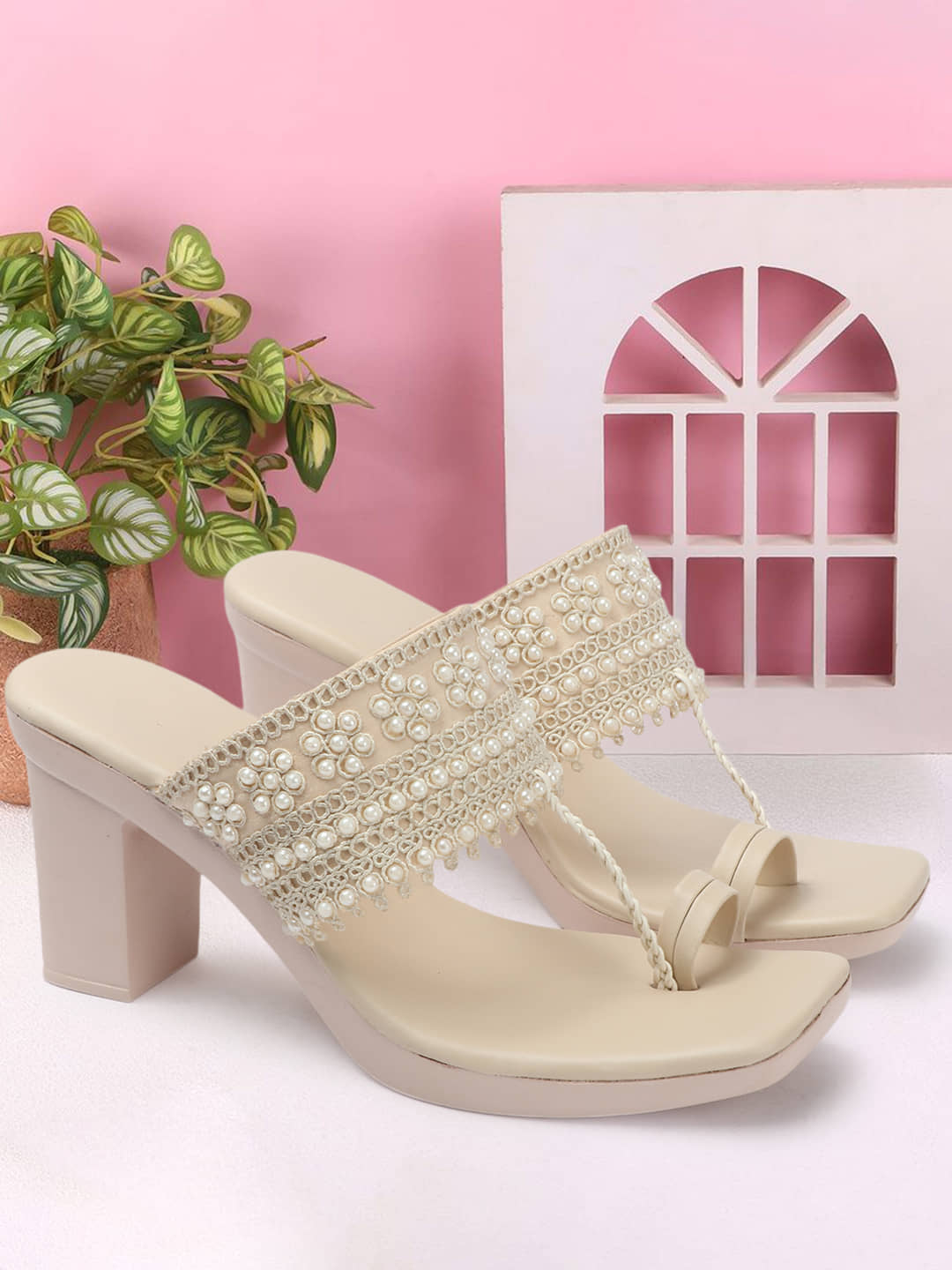 Aroom Cream Women's Sandal Heels - Heels | Buy online on ZillyBuy