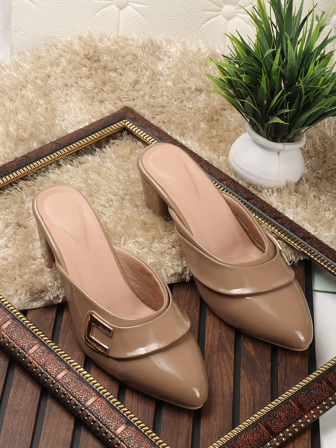 Aroom Tan Women's Mules Heels - Heels | Buy online on ZillyBuy