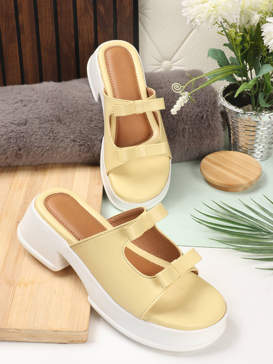 Aroom Yellow Women's Slip On Heels     			Aroom Yellow Women's Slip On Heels